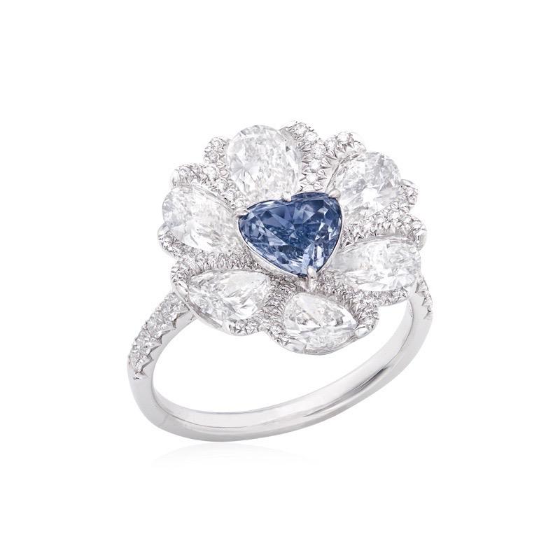 Emilio Jewelry Gia zertifizierter 1,00 Karat Ausgefallener blauer Herz-Diamantring (Herzschliff) im Angebot