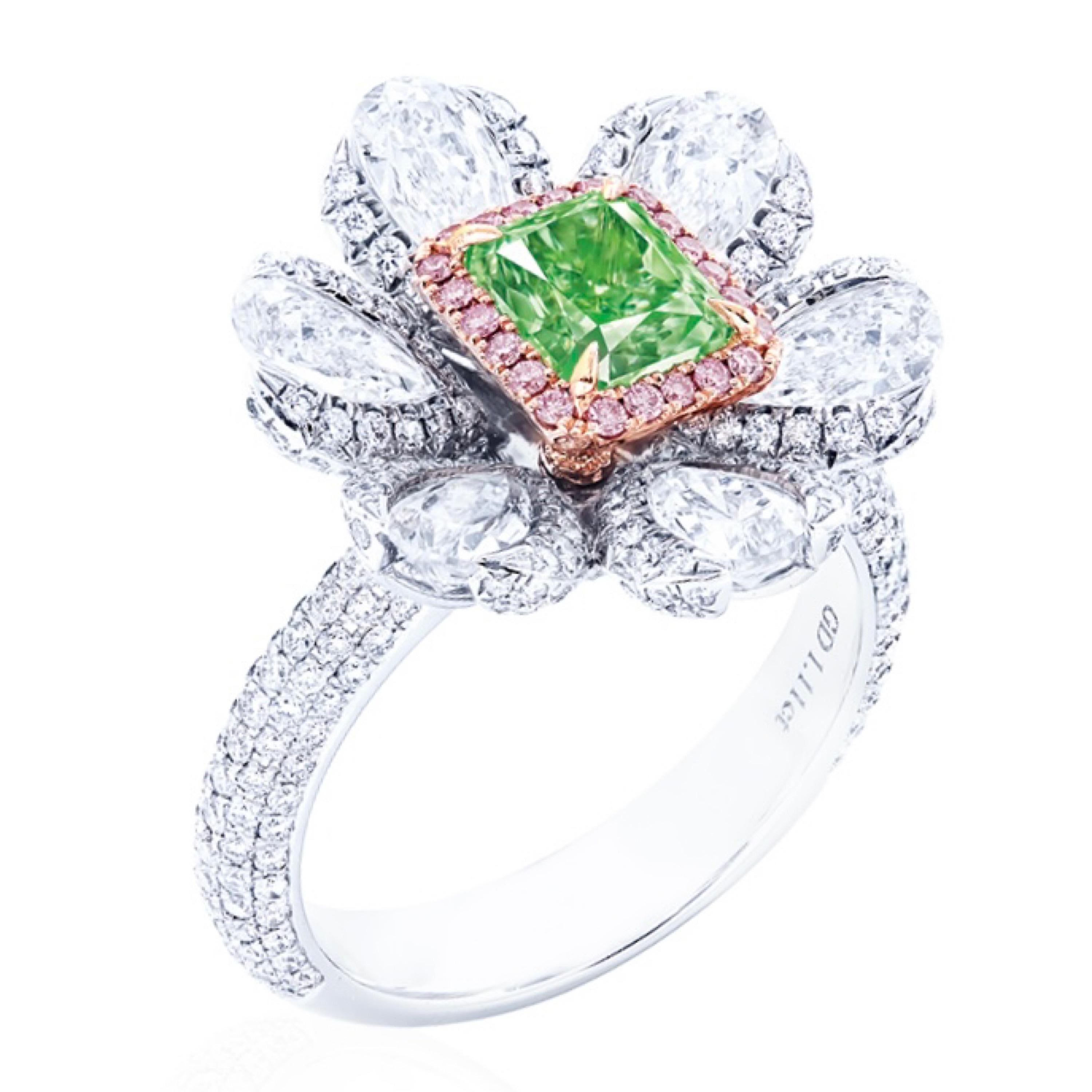 Radiant Cut Emilio Jewelry GIA Certified 1.00 Carat Fancy Intense Green Diamond Ring
