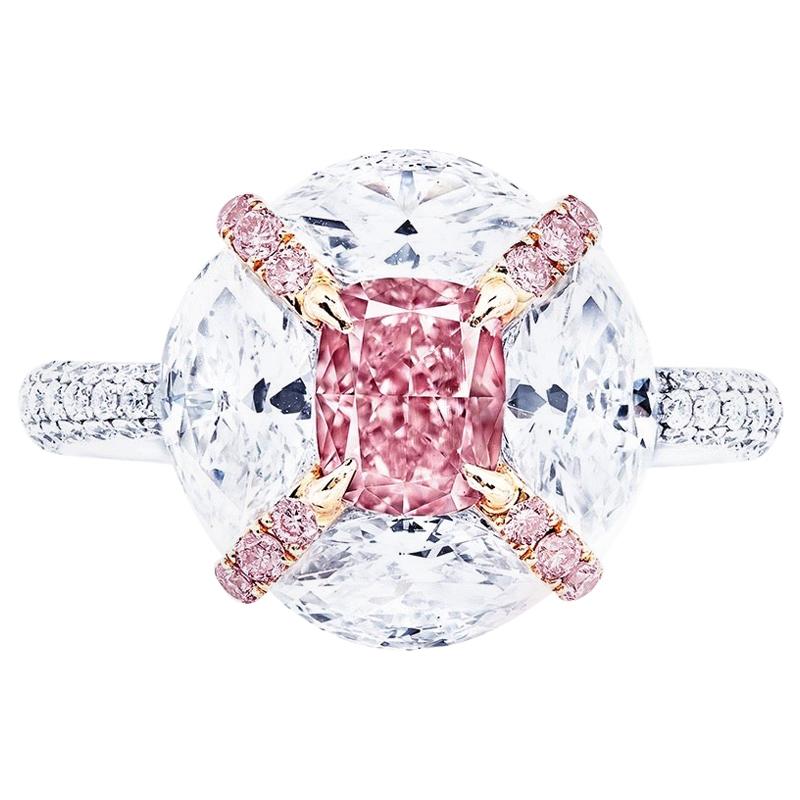 Emilio Jewelry GIA Certified 1.00 Carat Fancy Intense Pink Diamond Ring