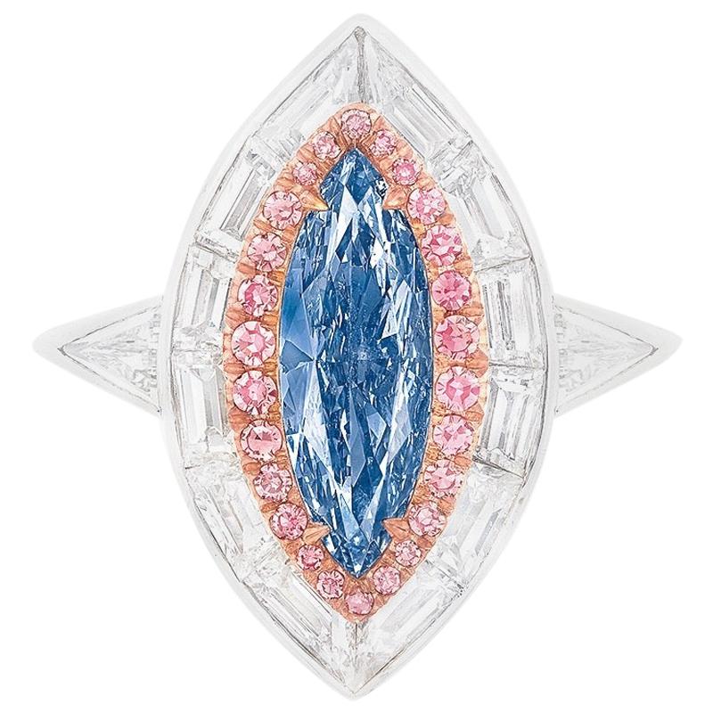 Emilio Jewelry GIA Certified 1.00 Carat Fancy Intense Pure Blue Diamond Ring