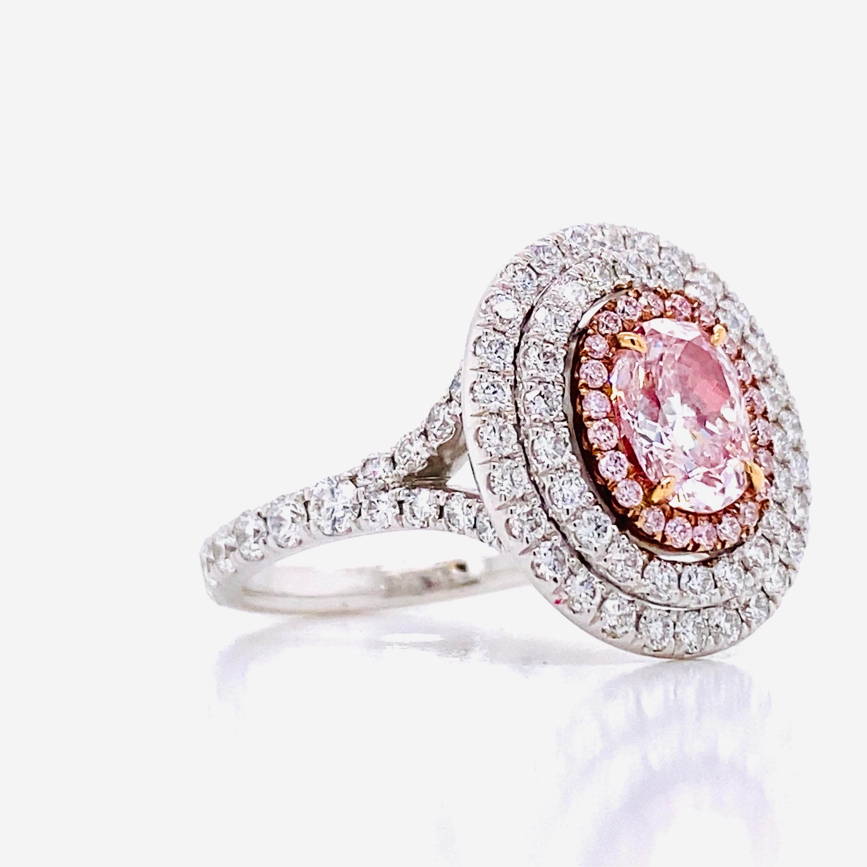 Oval Cut Emilio Jewelry GIA Certified 1.00 Carat Fancy Light Pure Pink Diamond Ring For Sale