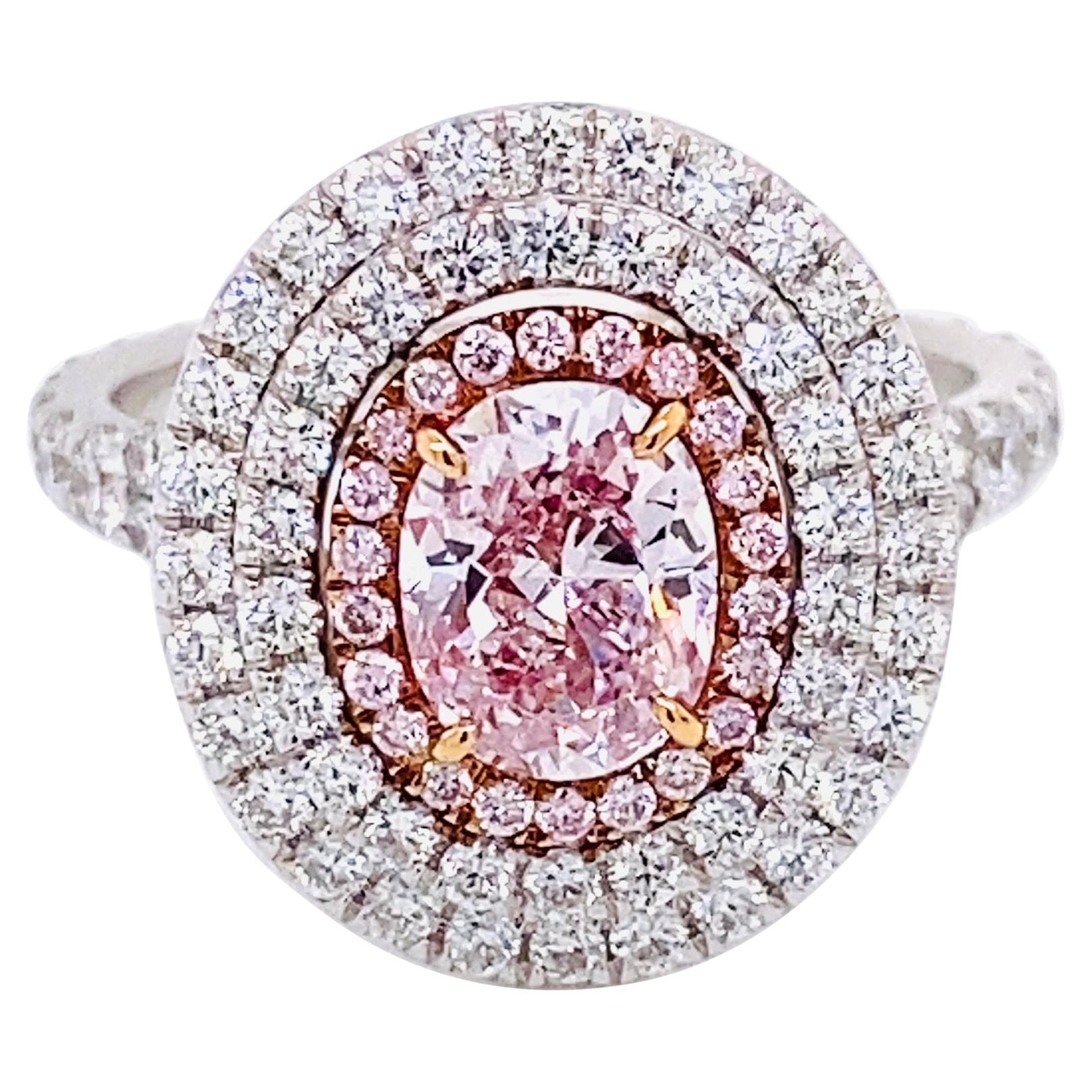 Emilio Jewelry GIA Certified 1.00 Carat Fancy Light Pure Pink Diamond Ring For Sale