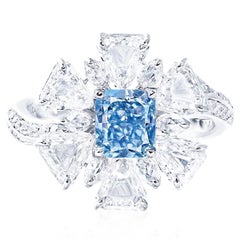 Emilio Jewelry GIA Certified 1.00 Carat Fancy Pure Blue Diamond Ring