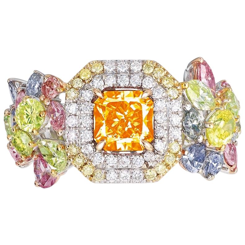 Emilio Jewelry GIA Certified 1.00 Carat Fancy Vivid Orange Diamond Ring