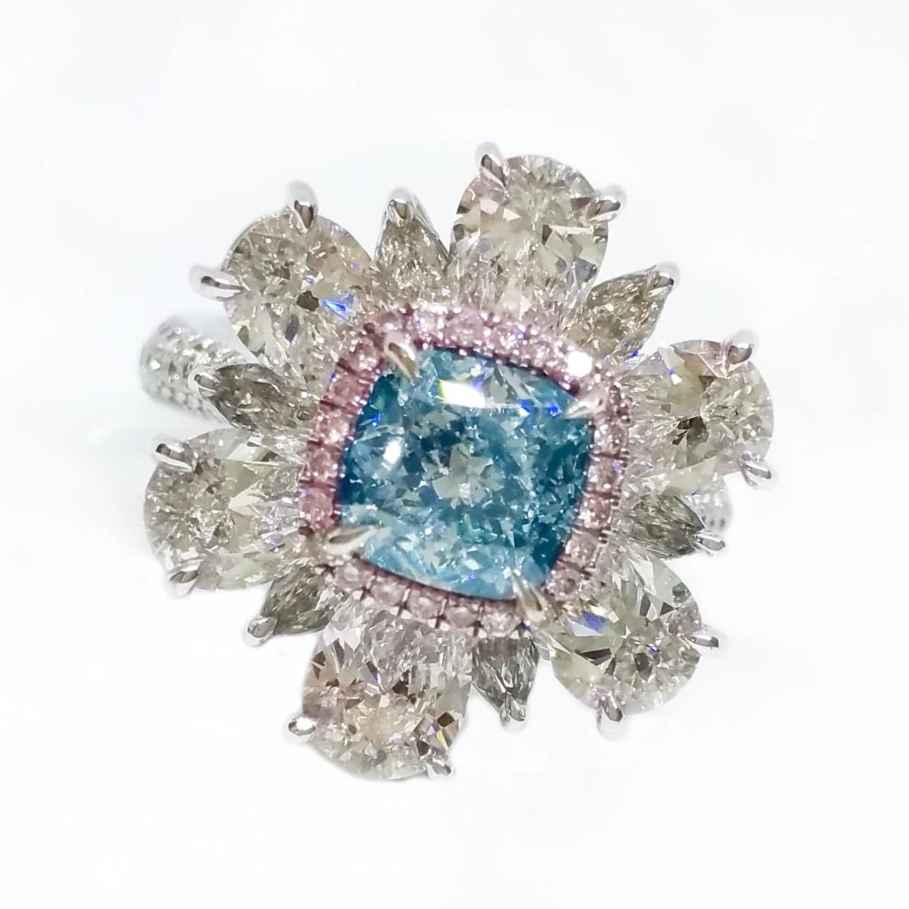From the Emilio Jewelry Vault, We are Showcasing a stunning 2.00 carat center Gia Certified natural light blue center, with no secondary color. Emilio is an expert in natural fancy colored diamonds and specializes in only the most valuable, rare one