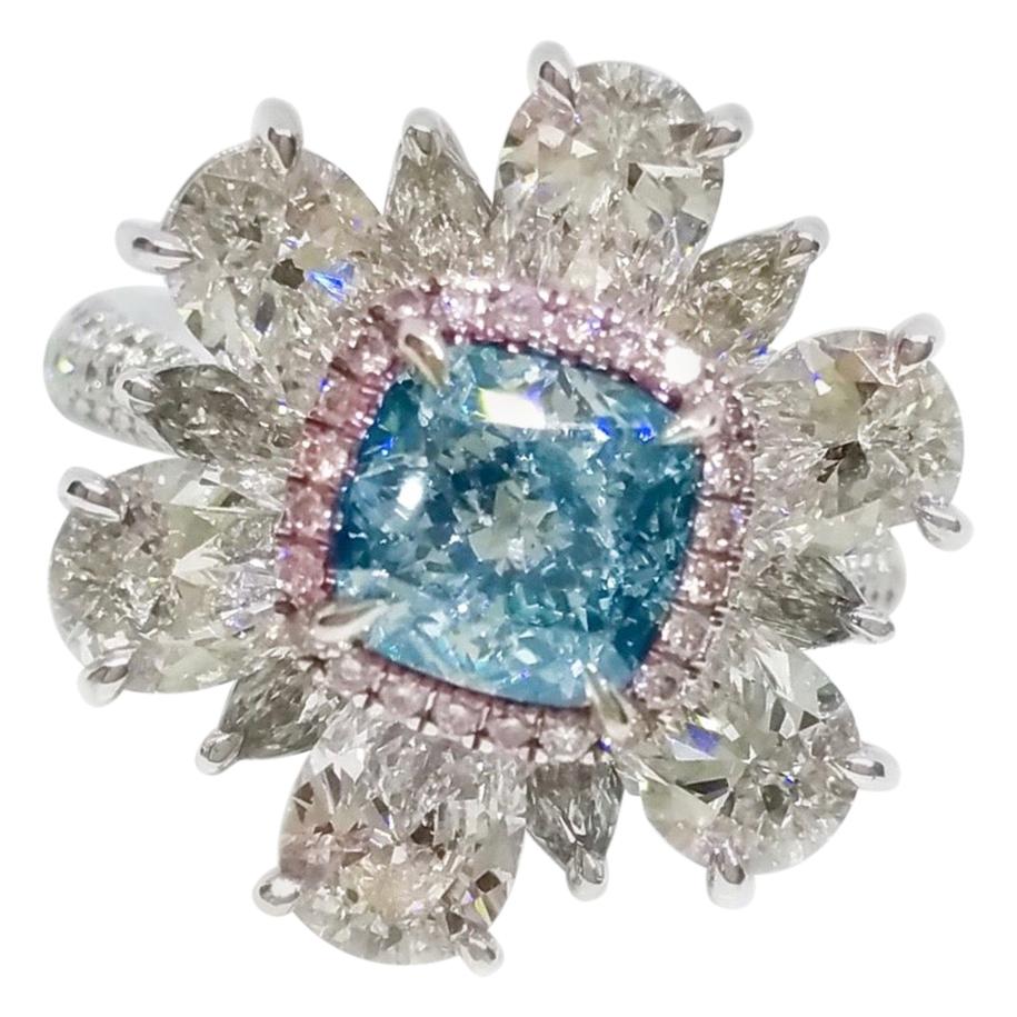 Emilio Jewelry GIA Certified 2.00 Carat Pure Light Blue Diamond Ring