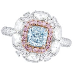Emilio Jewelry GIA Certified 1.00 Carat Very Light Blue Diamond Ring