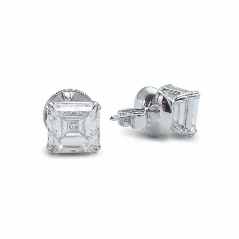 From Emilio Jewelry, a well known and respected wholesaler/dealer located on New York’s iconic Fifth Avenue, 
Featuring a gorgeous pair of vs1-vs2clarity Asscher cut diamonds. 
Please inquire for more images, certificates, details, and any