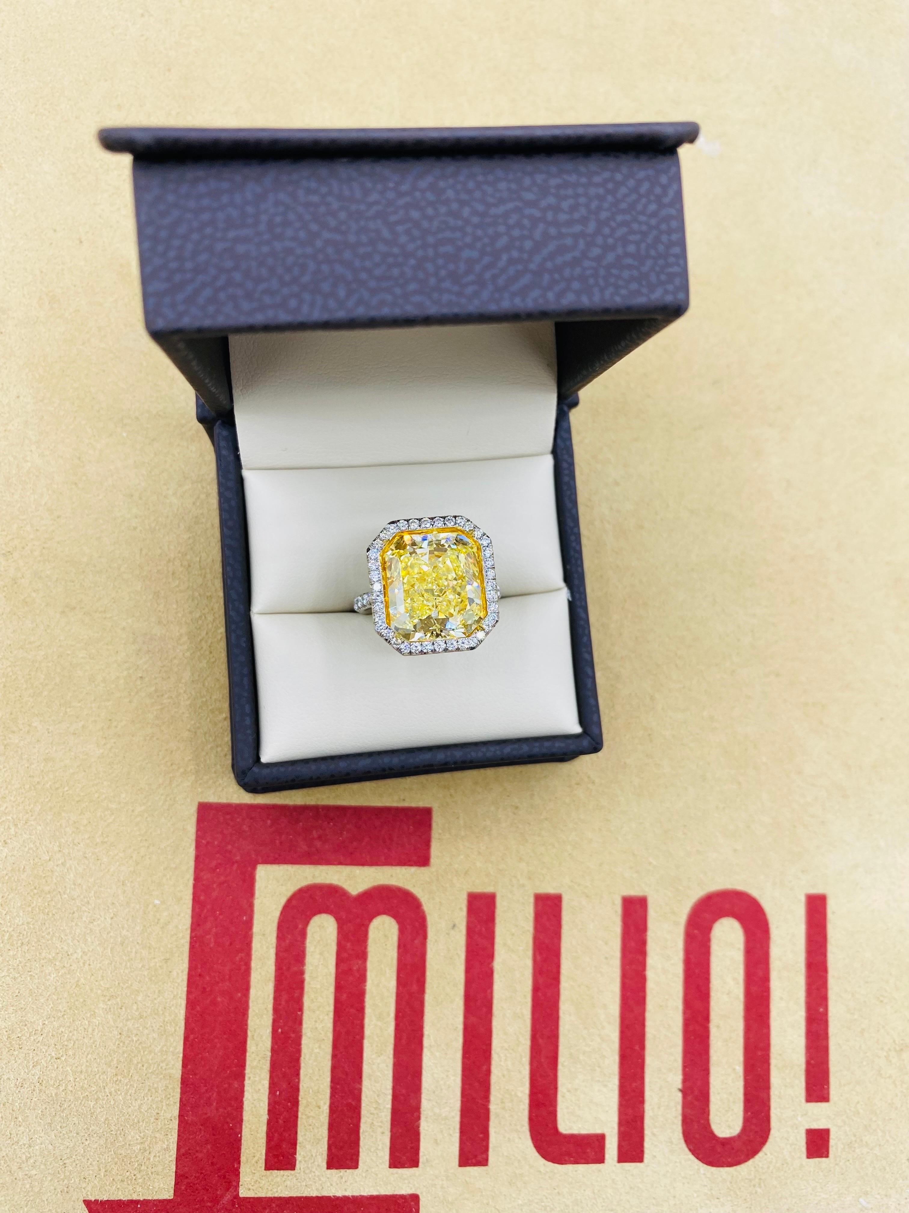Emilio Jewelry Gia Certified 10.00 Carat Fancy Intense Yellow Diamond Ring For Sale 3