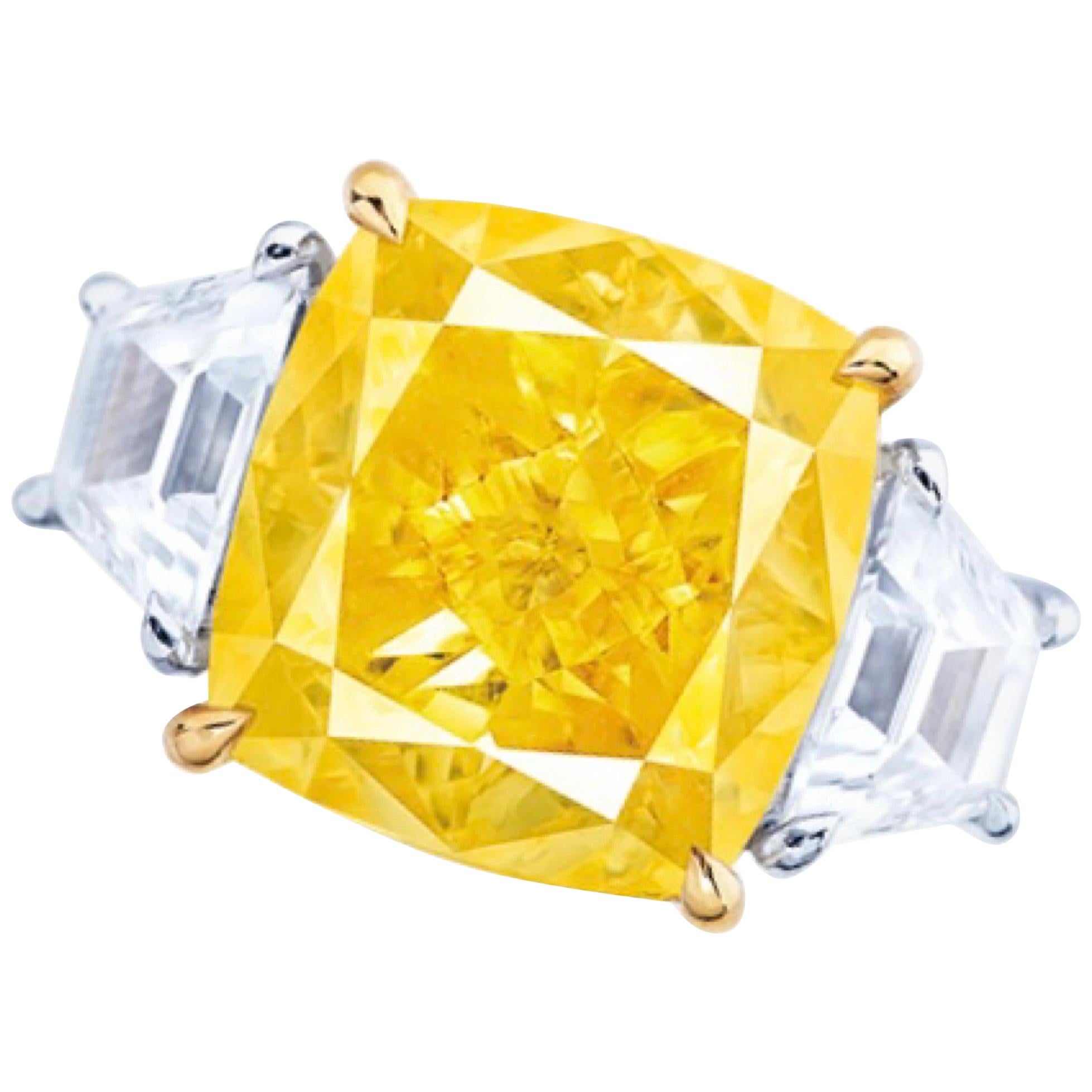 Emilio Jewelry, bague avec diamant jaune intense de 10.00 carats certifié GIA