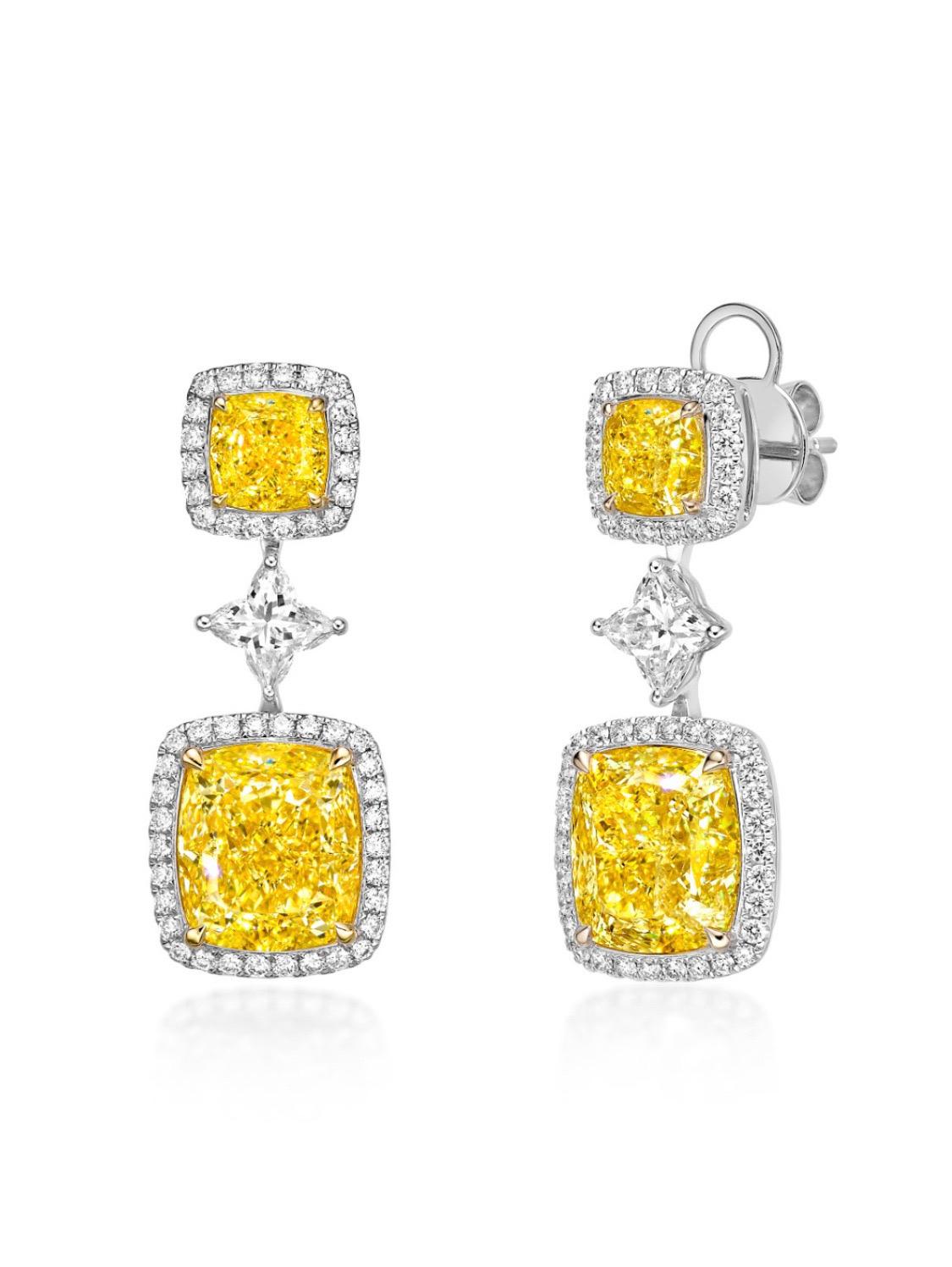 Emilio Jewelry Gia Certified 10.00 Carat Fancy Yellow Flawless Diamond Earring In New Condition For Sale In New York, NY