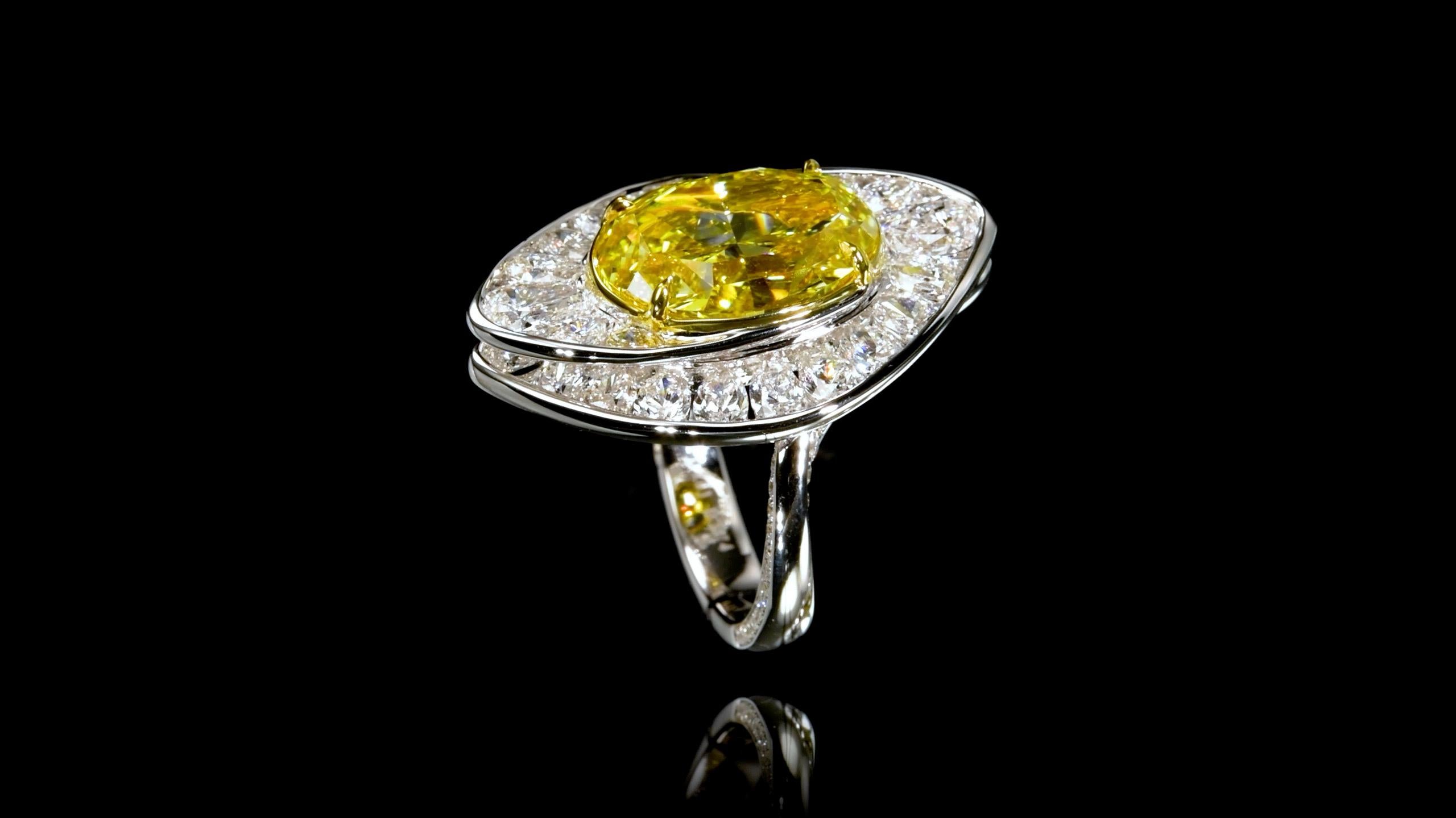 Women's or Men's Emilio Jewelry Gia Certified 10.50 Carat Fancy Deep Yellow Diamond Ring  For Sale