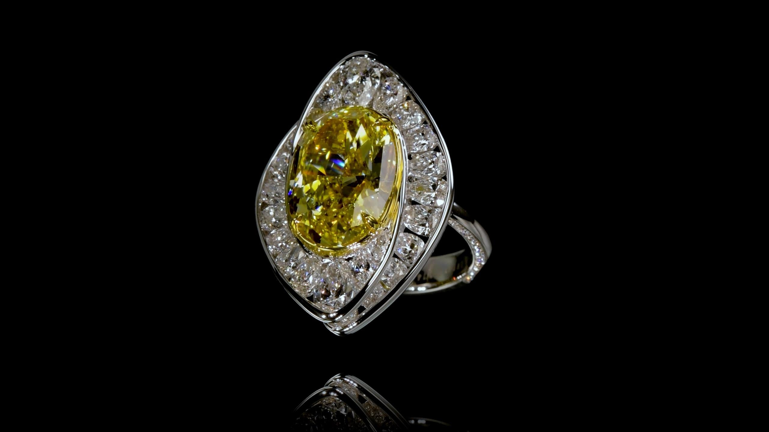Emilio Jewelry Gia Certified 10.50 Carat Fancy Deep Yellow Diamond Ring  For Sale 3