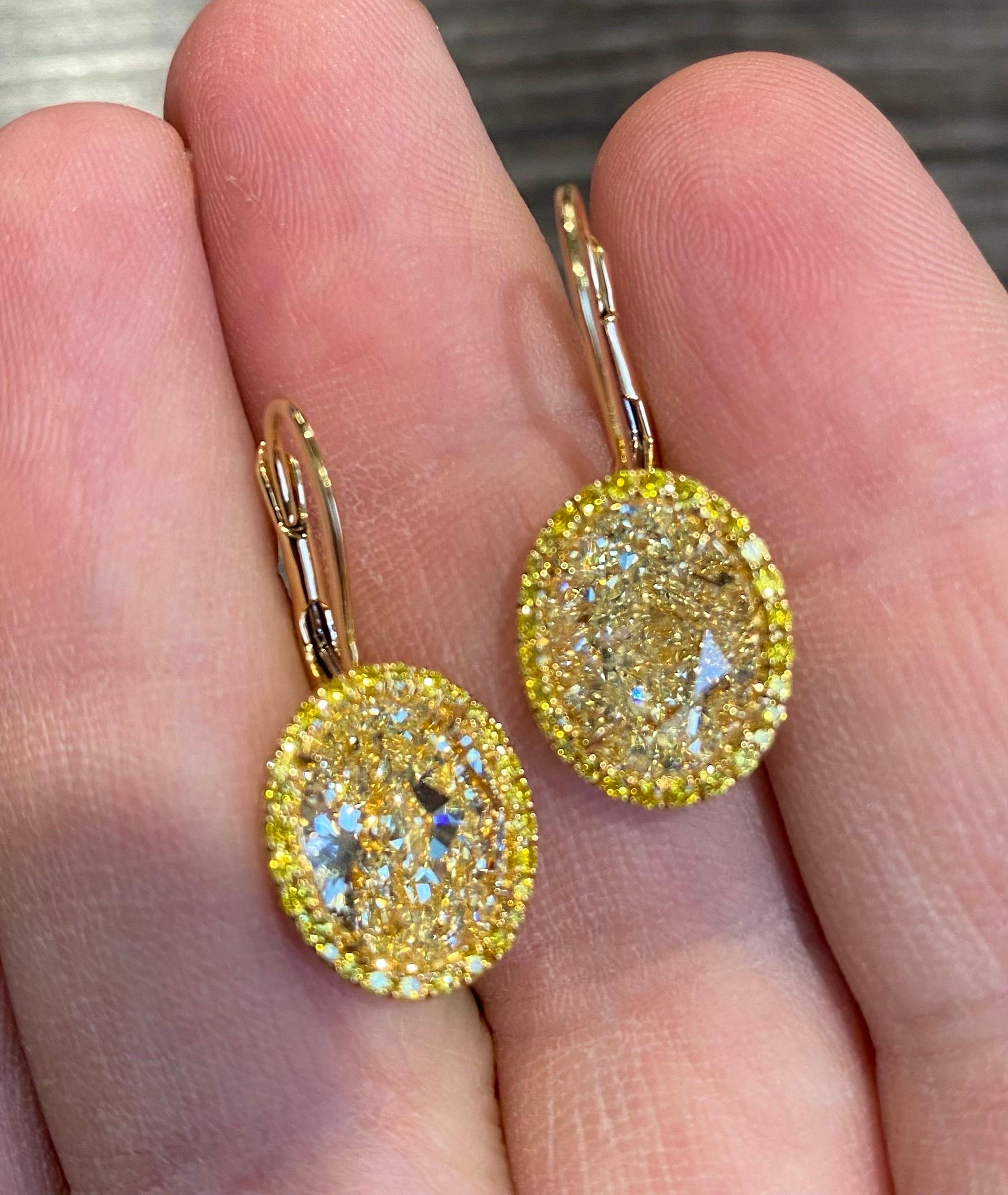 Oval Cut Emilio Jewelry Gia Certified 11.00 Carat Yellow Diamond Earrings For Sale