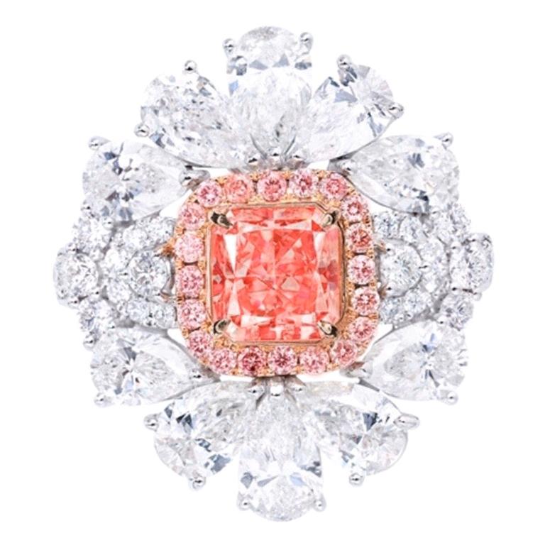 Bague en diamant rose intense fantaisie de 1,18 carat certifiée par le GIA, Emilio Jewelry