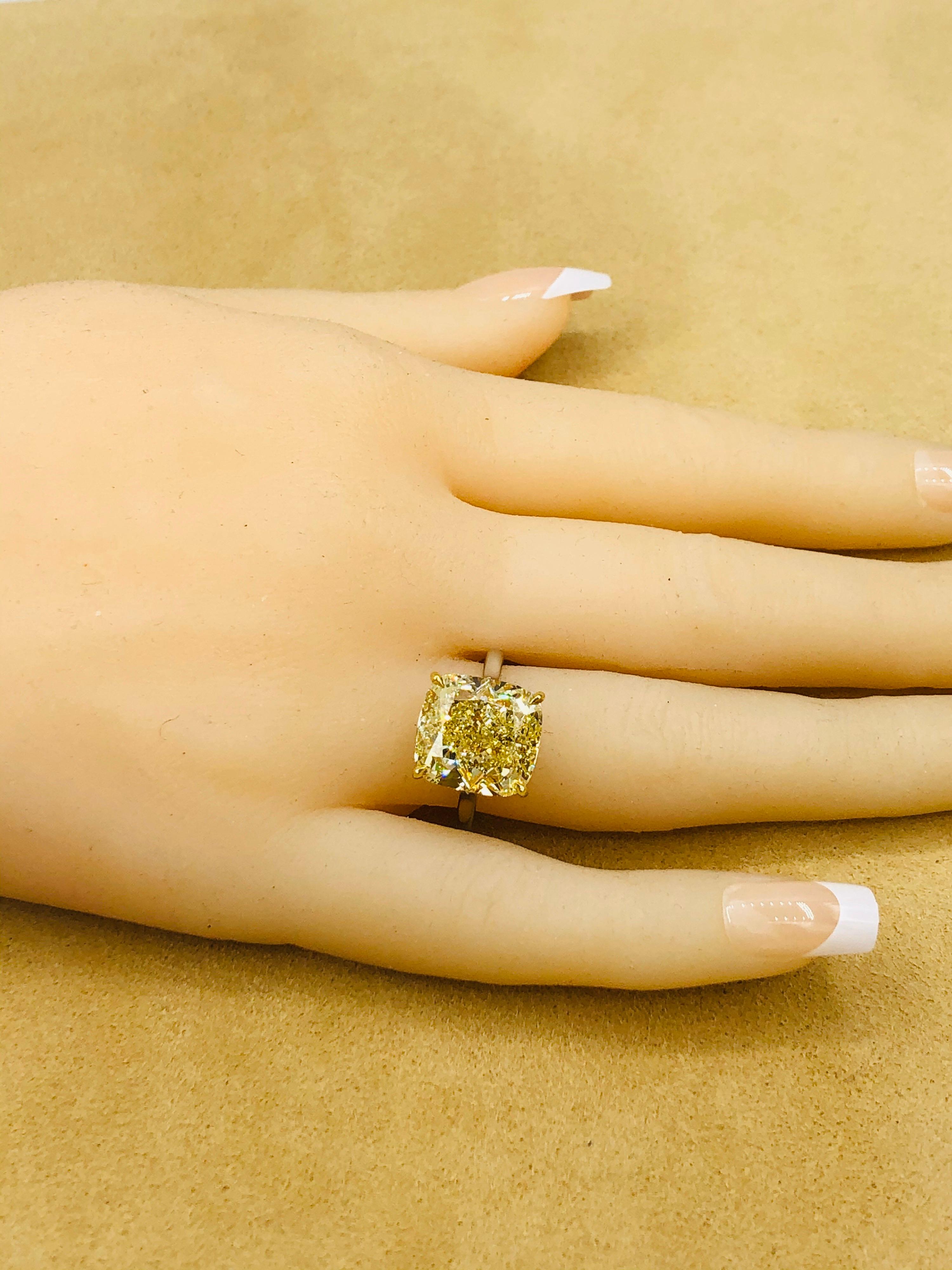 Cushion Cut Emilio Jewelry GIA Certified 12 Carat Fancy Yellow Diamond Ring For Sale