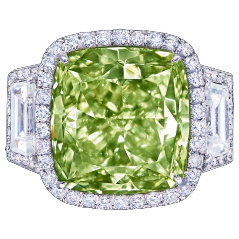 Emilio Jewelry GIA Certified 12 Carat Fancy Yellow Green Diamond Ring