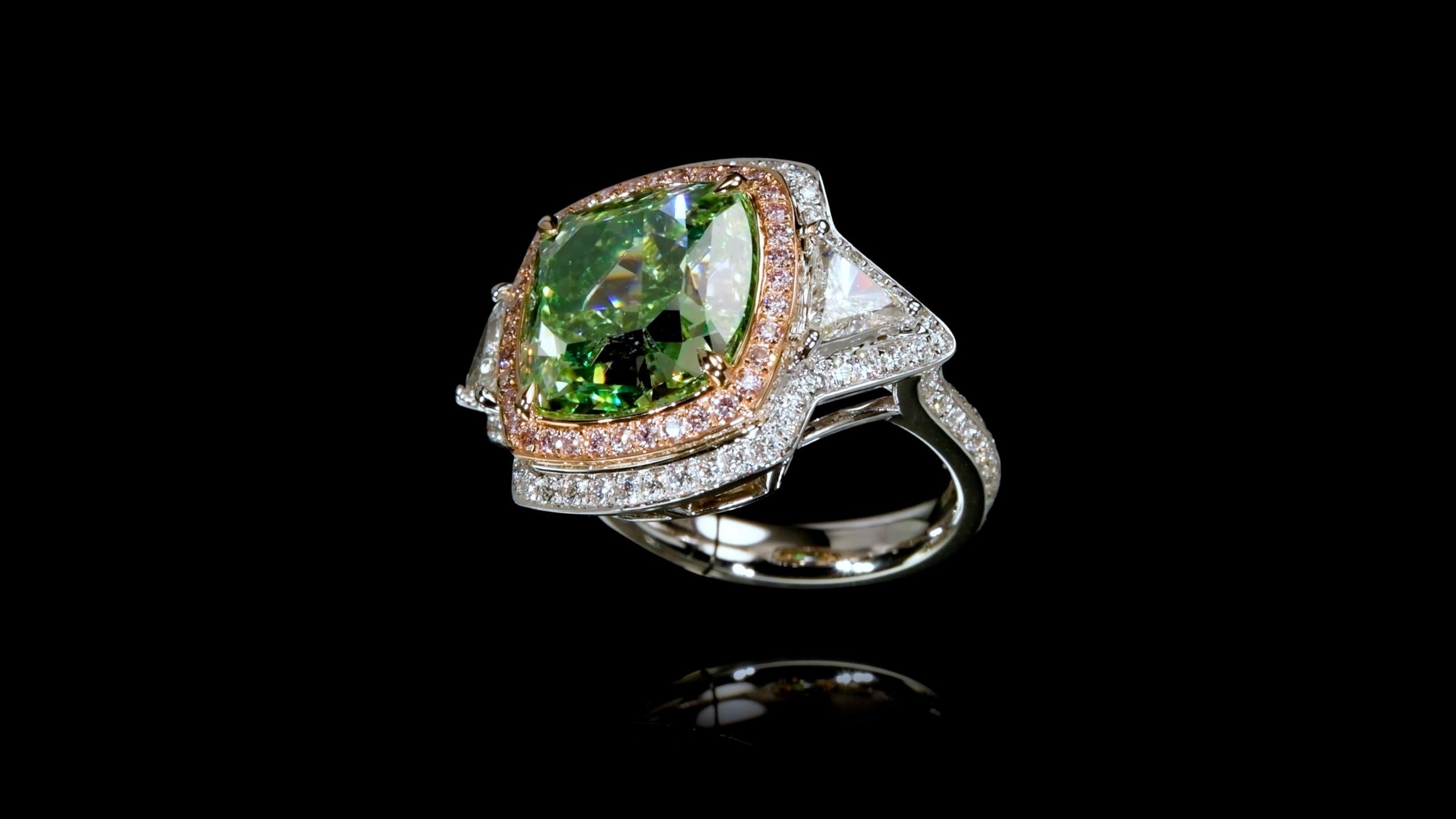Emilio Jewelry Gia zertifizierter 12,00 Karat grüner Diamantring  im Angebot 3
