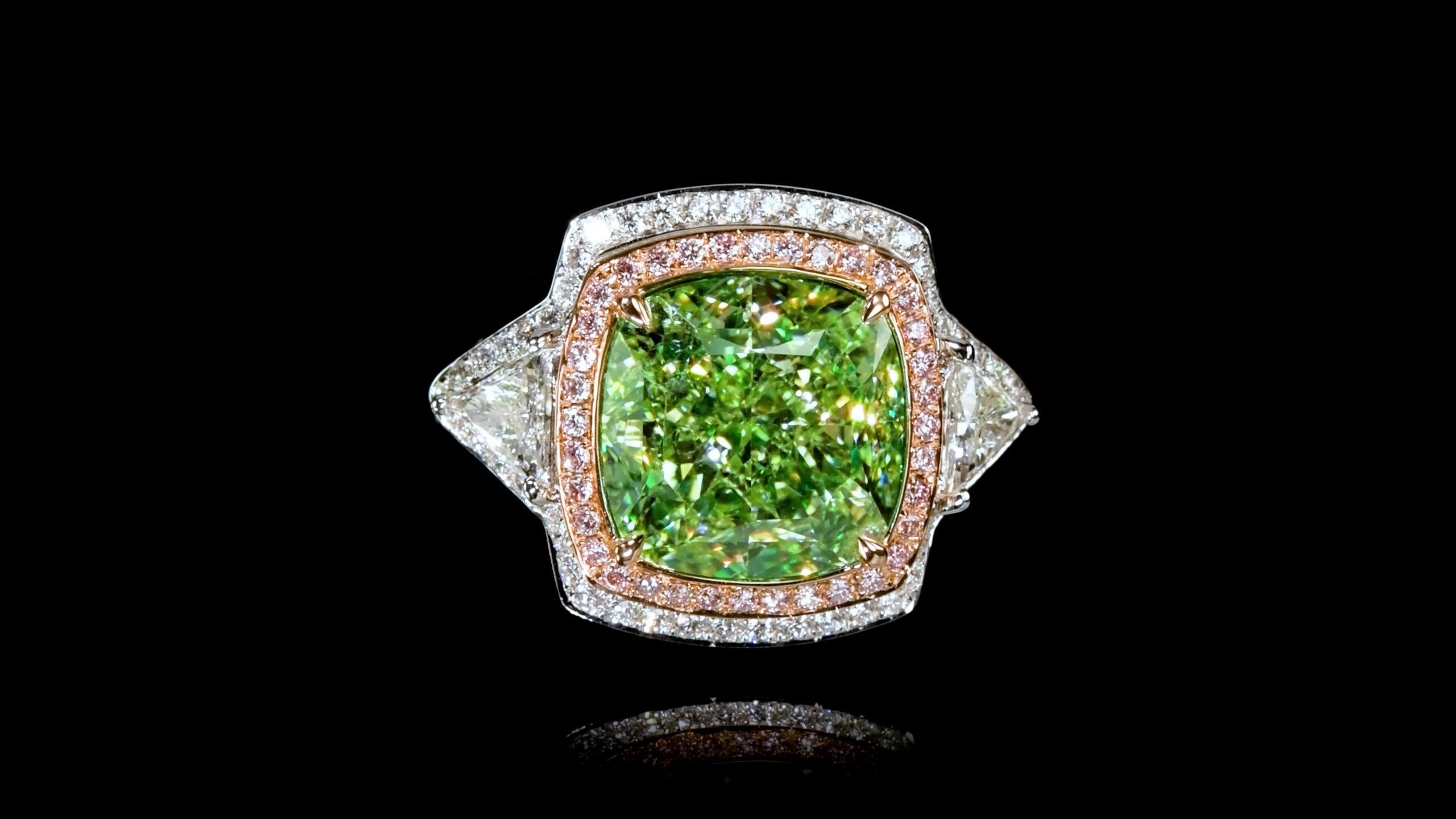 Emilio Jewelry Bague en diamant certifié GIA 12,00 carats de couleur verte  en vente 4