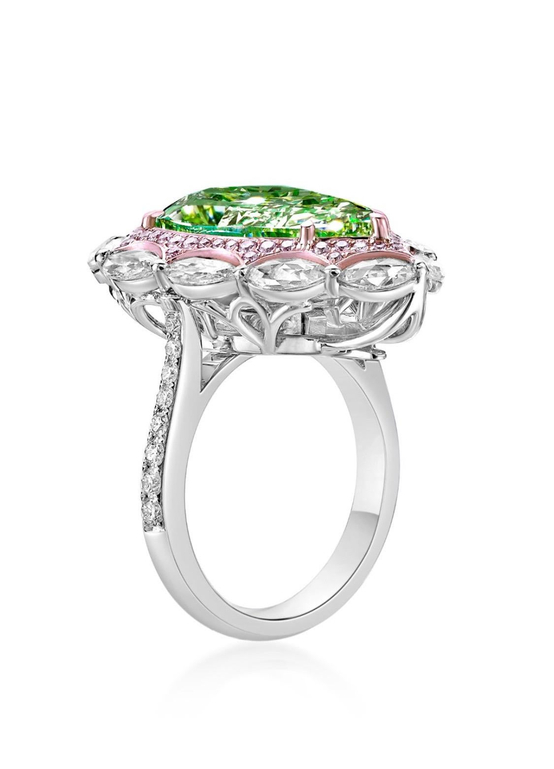 Pear Cut Emilio Jewelry Gia Certified 12.00 Carat Greenish Yellow Diamond Ring For Sale