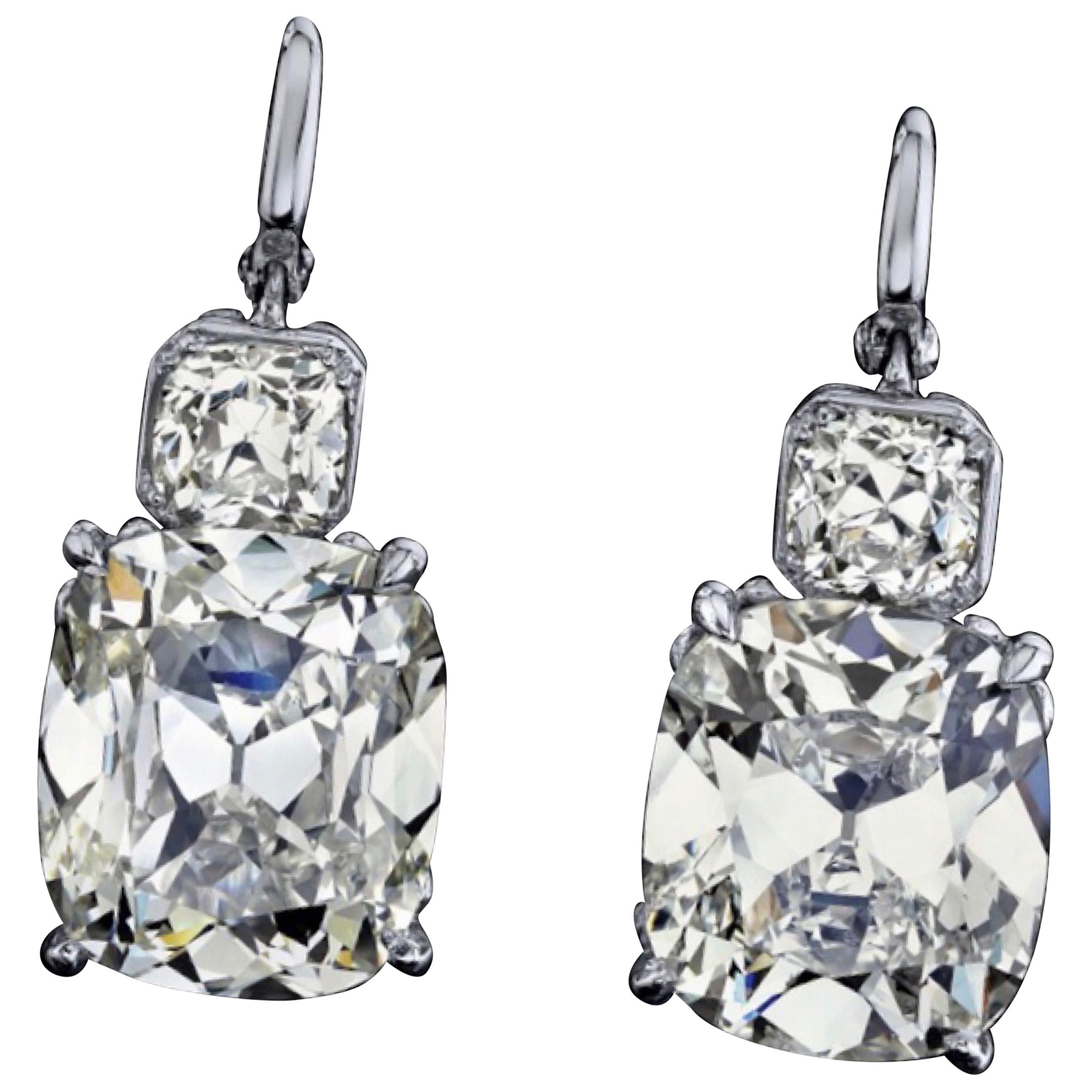 Emilio Jewelry GIA Certified 12.00 Carat Old Mine Diamond Earrings
