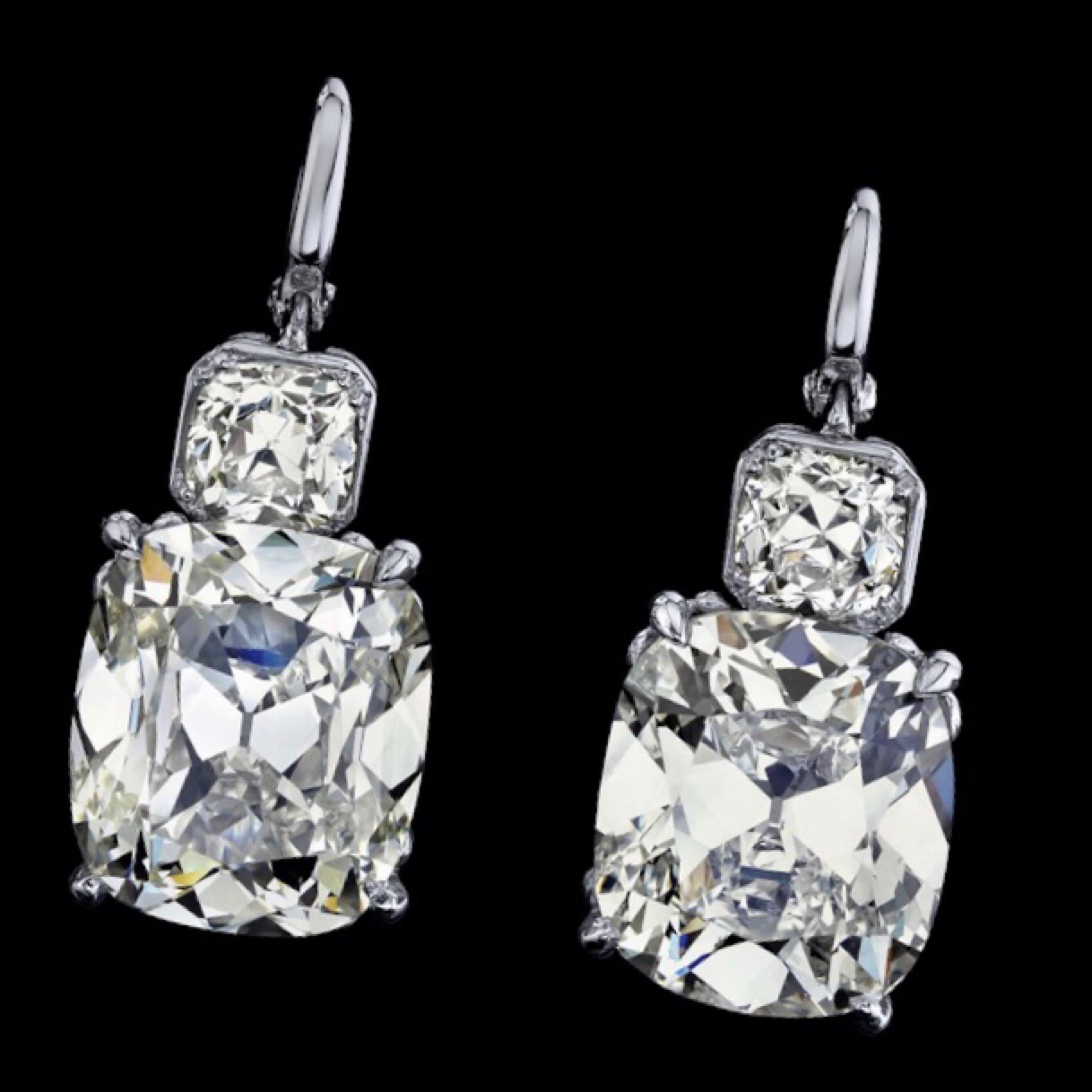 Old Mine Cut Emilio Jewelry GIA Certified 12.00 Carat Old Mine Diamond Earrings