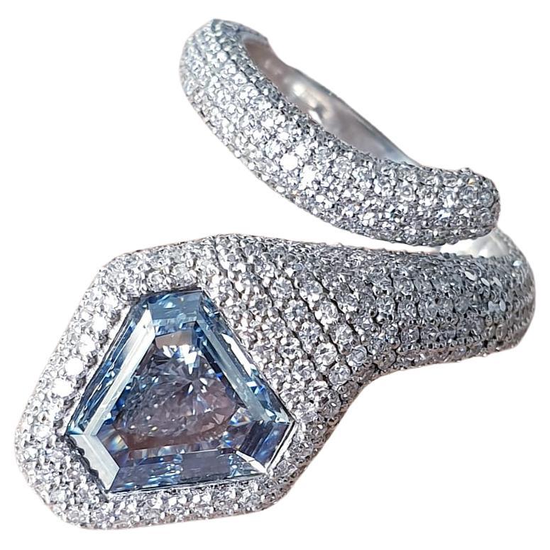 Emilio Jewelry Gia Certified 1.25 Carat Fancy Intense Pure Blue Diamond Ring For Sale