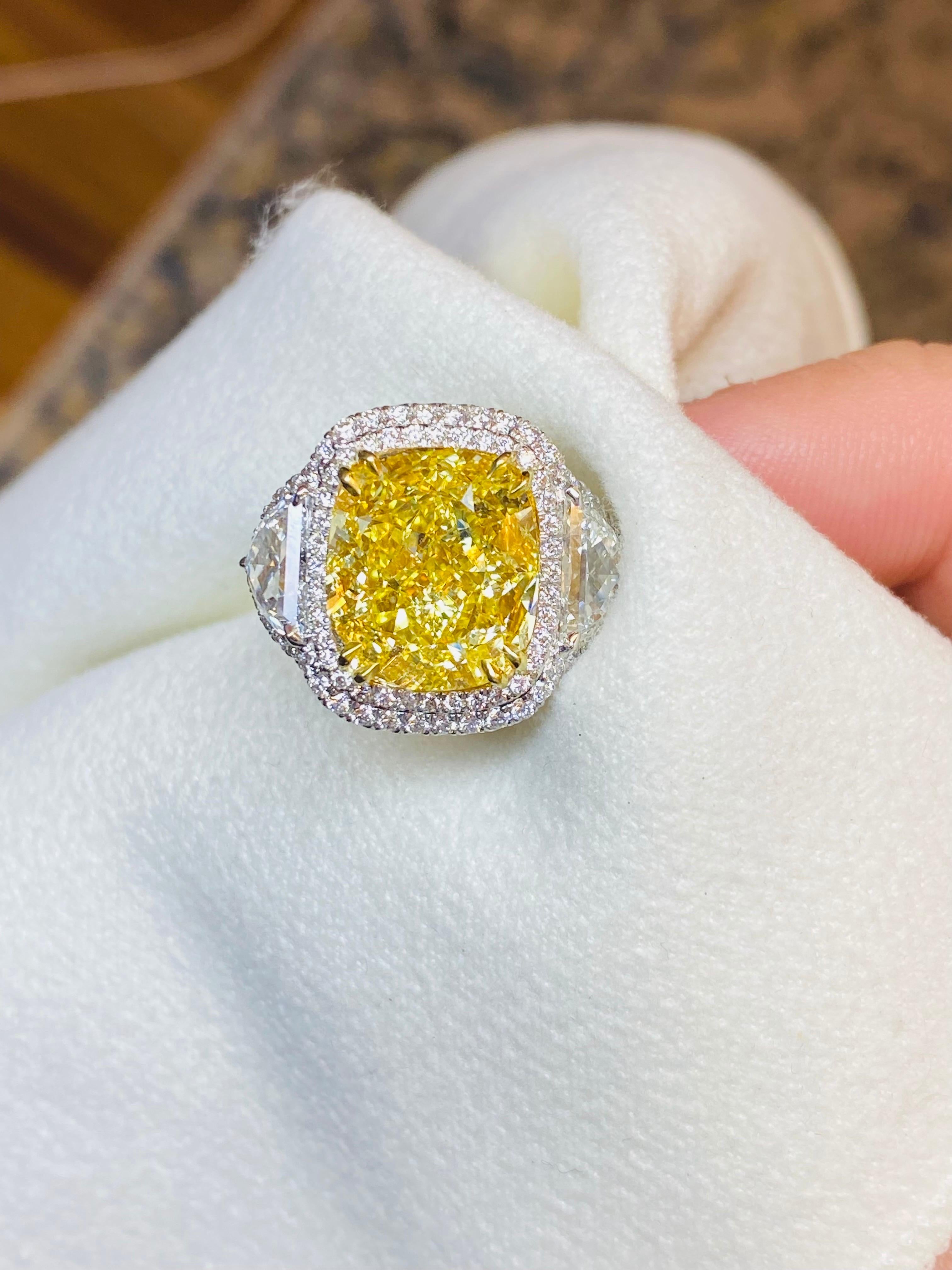Emilio Jewelry GIA Certified 12.67 Carat Fancy Intense Yellow Diamond Ring For Sale 5