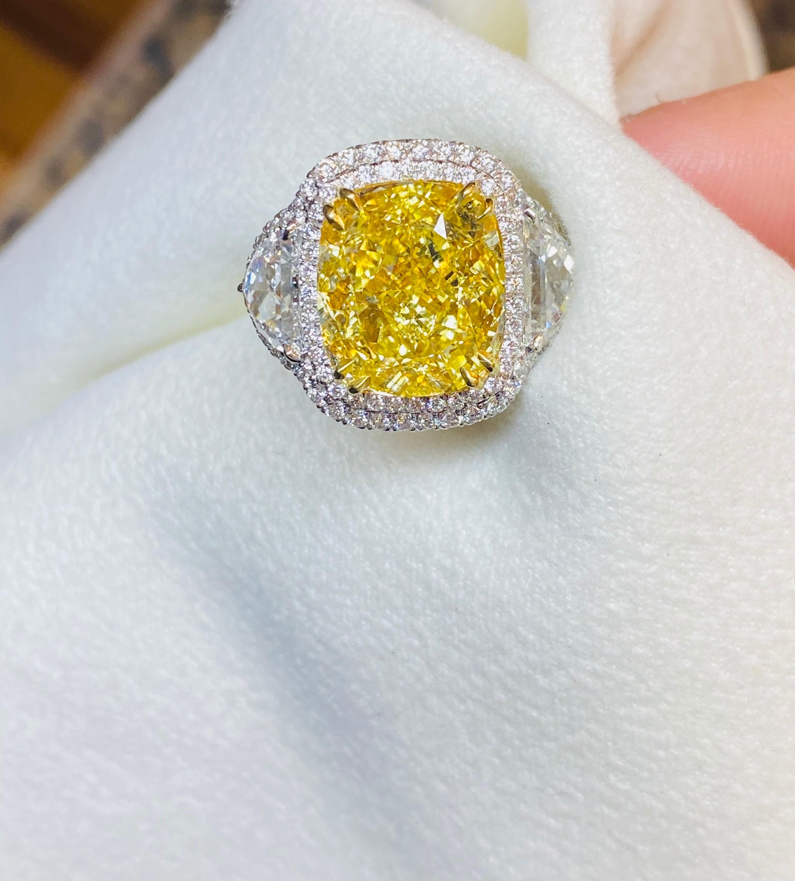 Emilio Jewelry GIA Certified 12.67 Carat Fancy Intense Yellow Diamond Ring For Sale 6