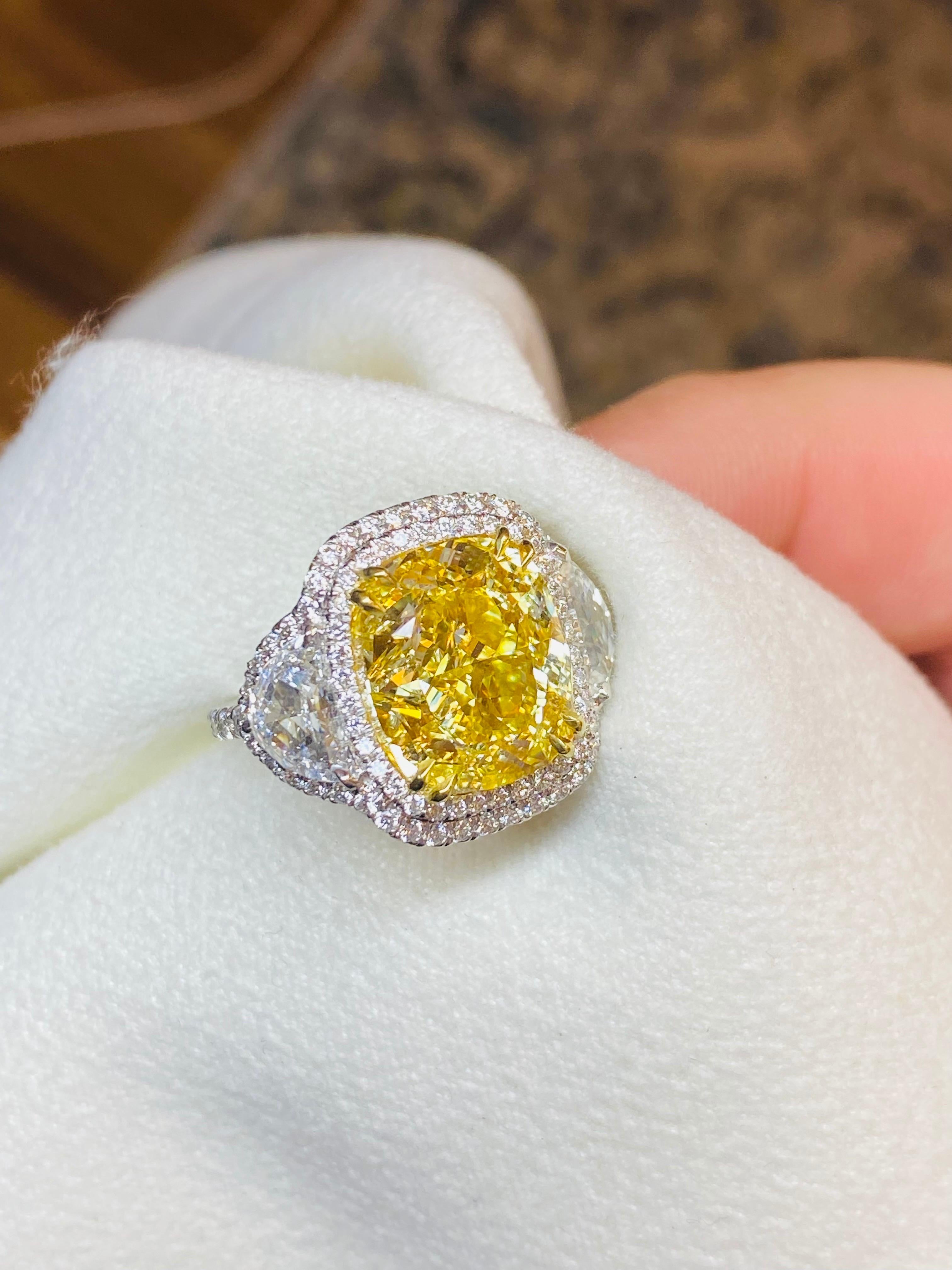 Emilio Jewelry GIA Certified 12.67 Carat Fancy Intense Yellow Diamond Ring For Sale 7