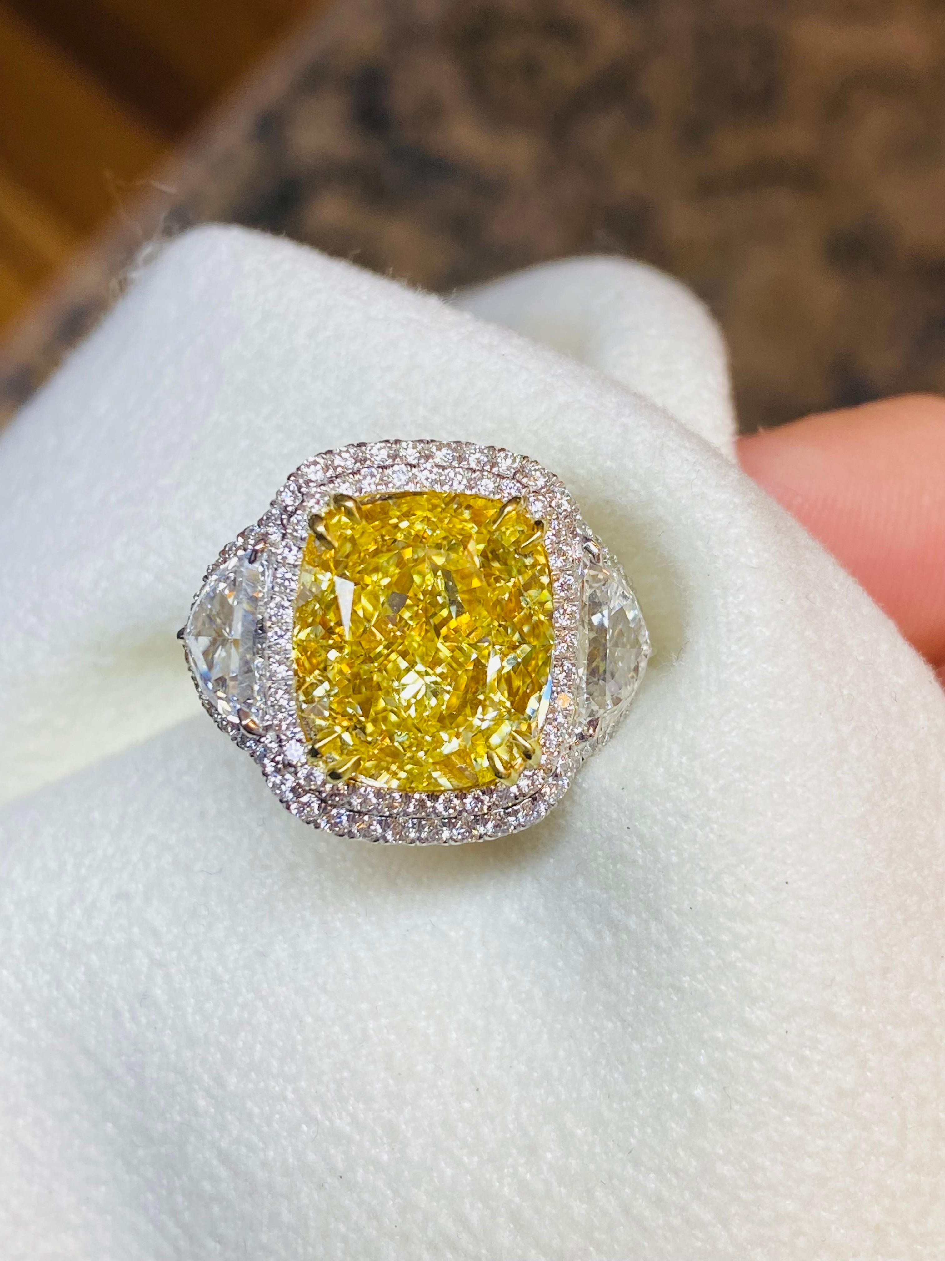 Emilio Jewelry GIA Certified 12.67 Carat Fancy Intense Yellow Diamond Ring For Sale 9