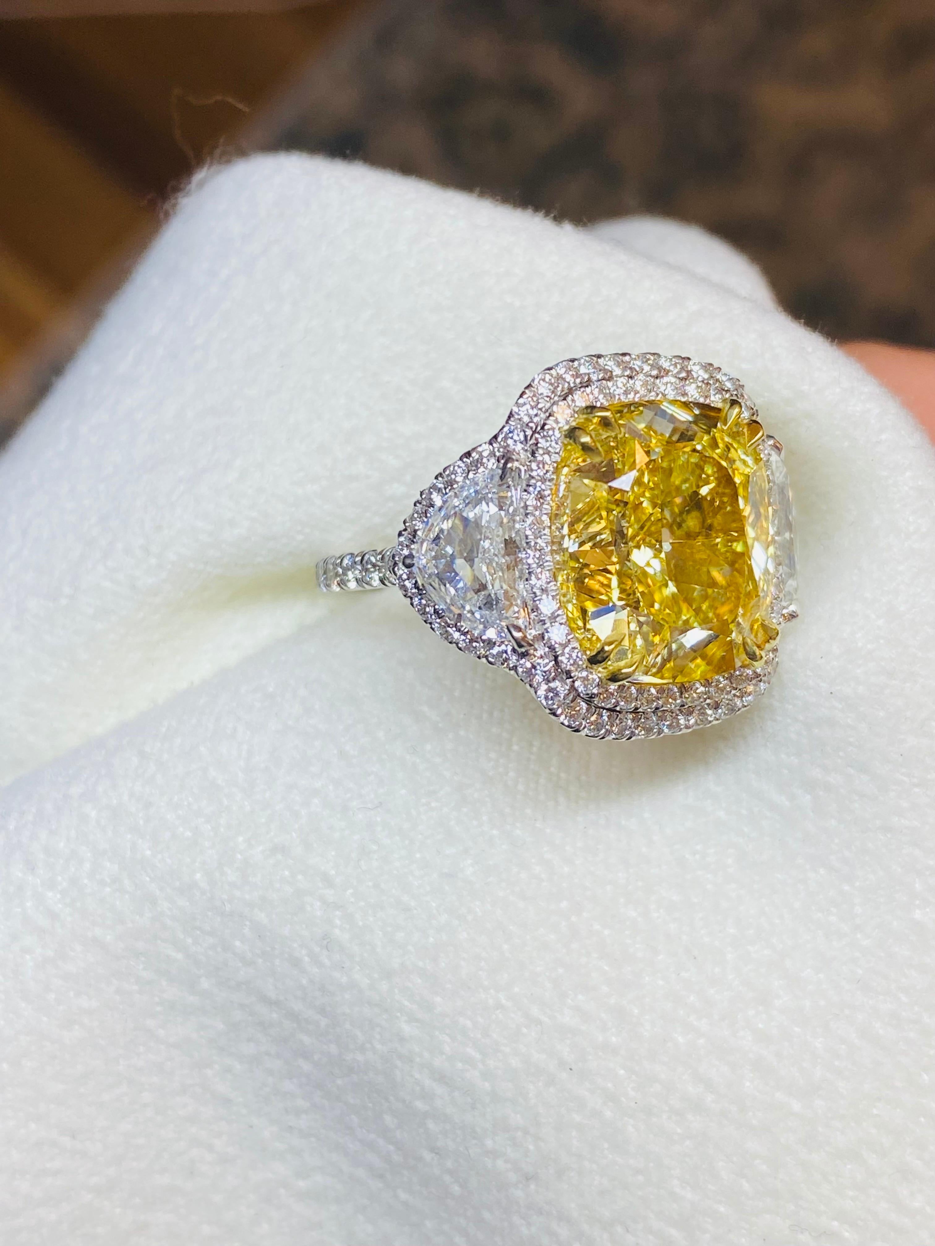 Emilio Jewelry GIA Certified 12.67 Carat Fancy Intense Yellow Diamond Ring For Sale 10