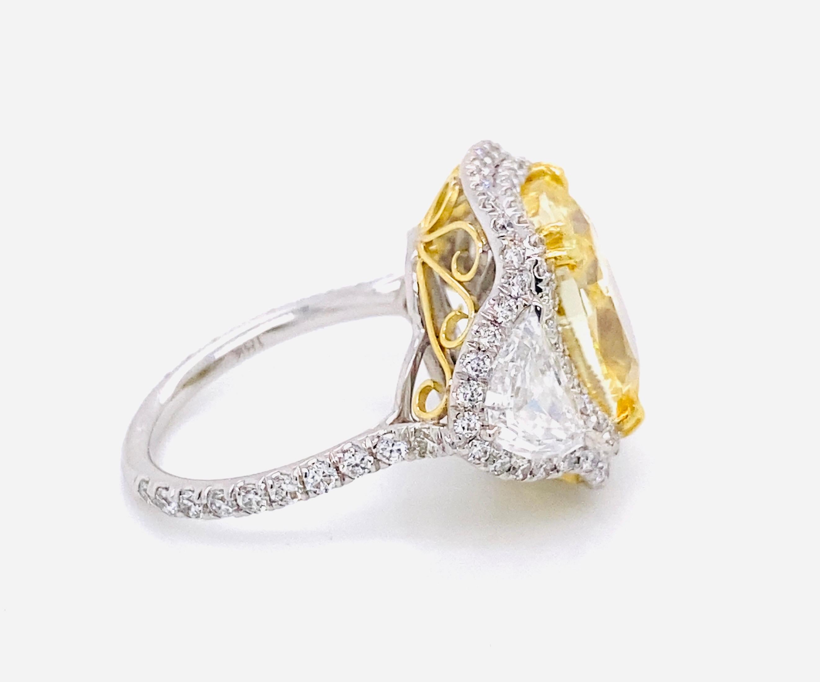 Women's or Men's Emilio Jewelry GIA Certified 12.67 Carat Fancy Intense Yellow Diamond Ring For Sale