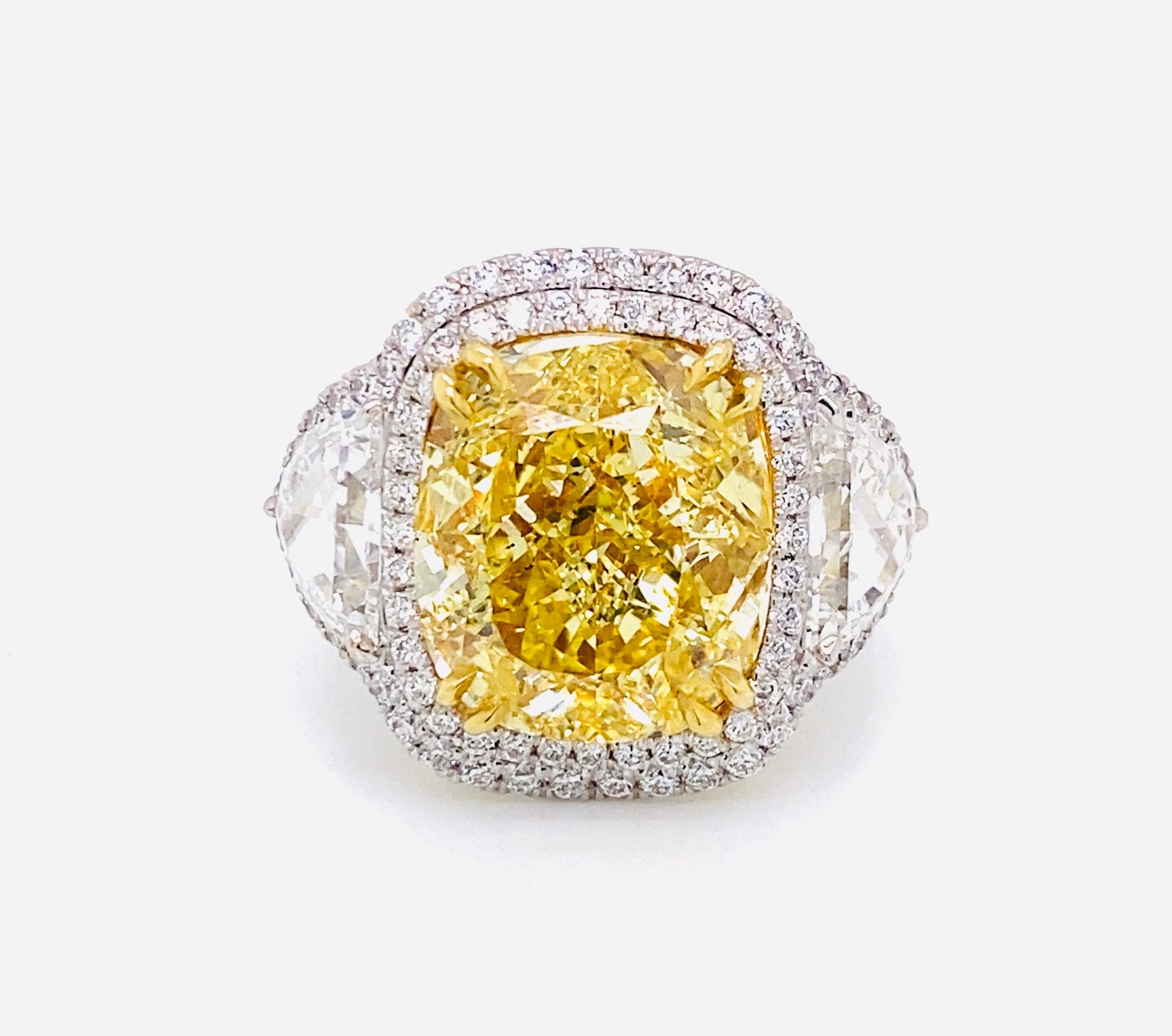Emilio Jewelry GIA Certified 12.67 Carat Fancy Intense Yellow Diamond Ring For Sale 2