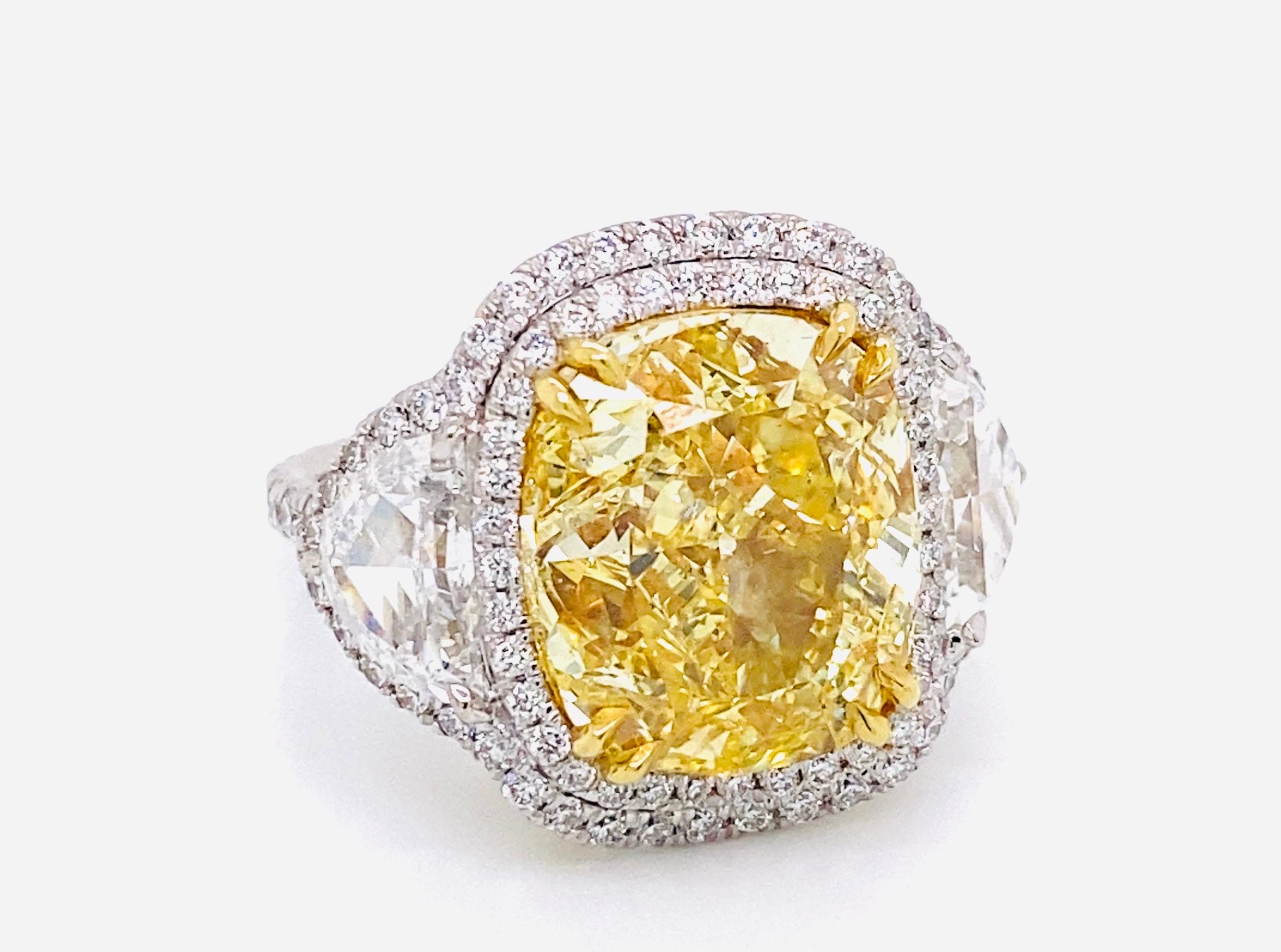 Emilio Jewelry GIA Certified 12.67 Carat Fancy Intense Yellow Diamond Ring For Sale 3
