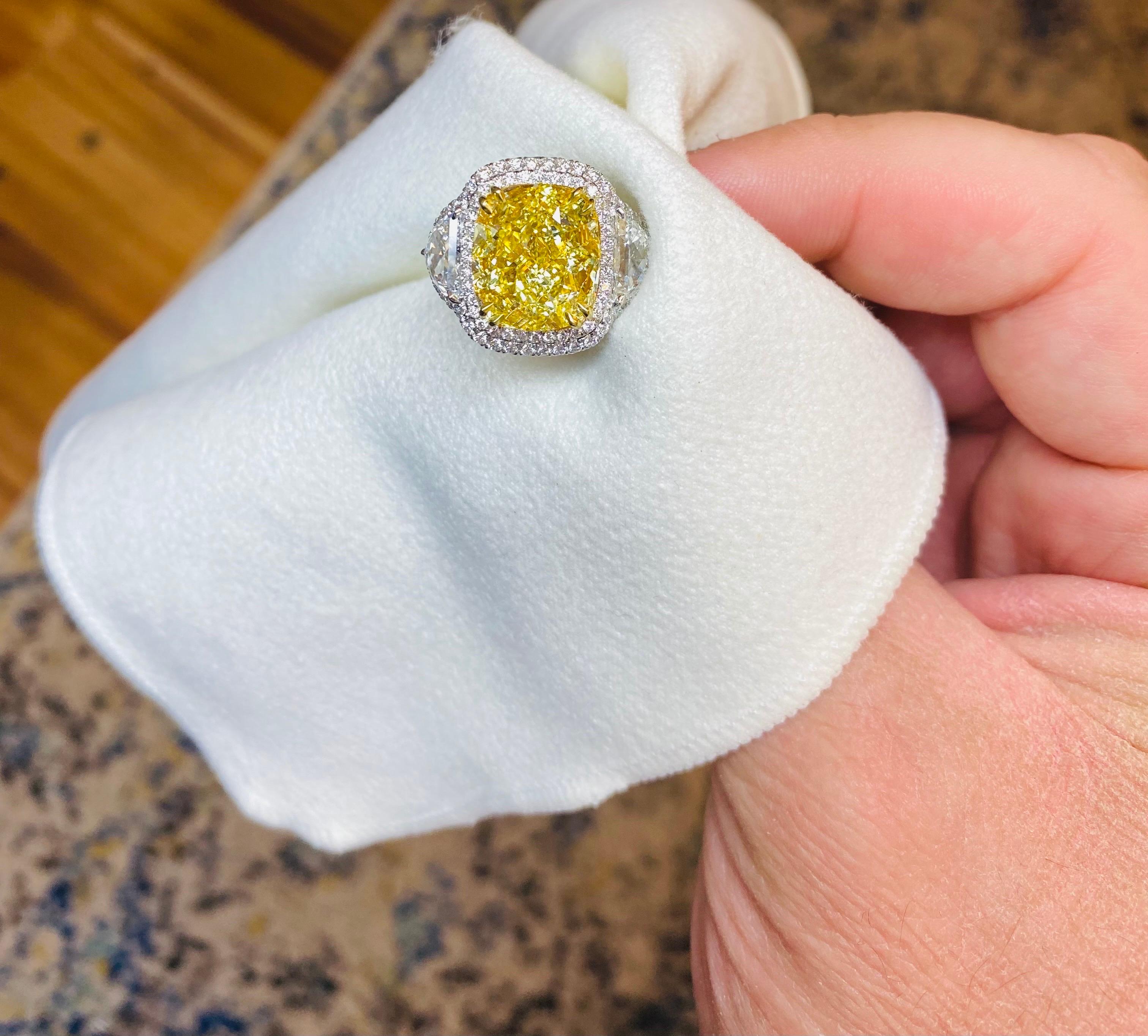 Emilio Jewelry GIA Certified 12.67 Carat Fancy Intense Yellow Diamond Ring For Sale 4