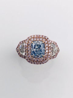 Emilio Jewelry GIA Certified 1.30 Carat Light Blue Diamond Ring
