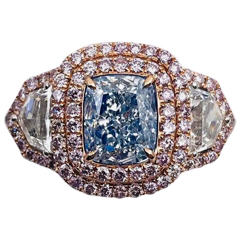Emilio Jewelry GIA Certified 1.30 Carat Light Blue Diamond Ring