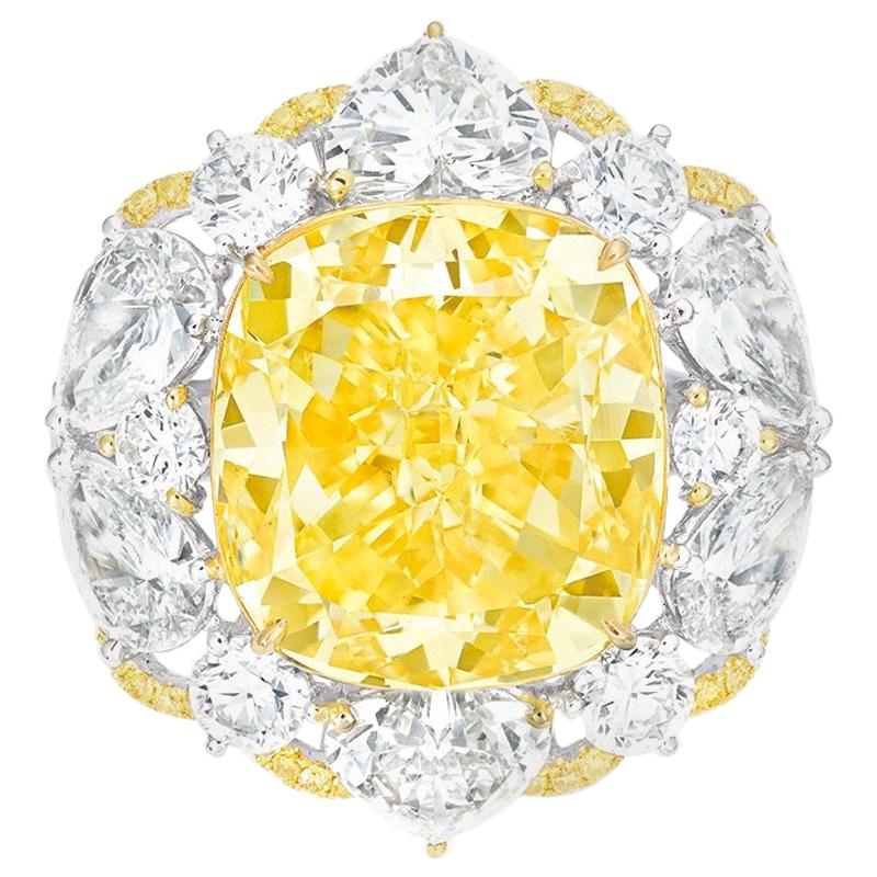 Emilio Jewelry, bague en diamant jaune fantaisie de 13,00 carats certifié GIA