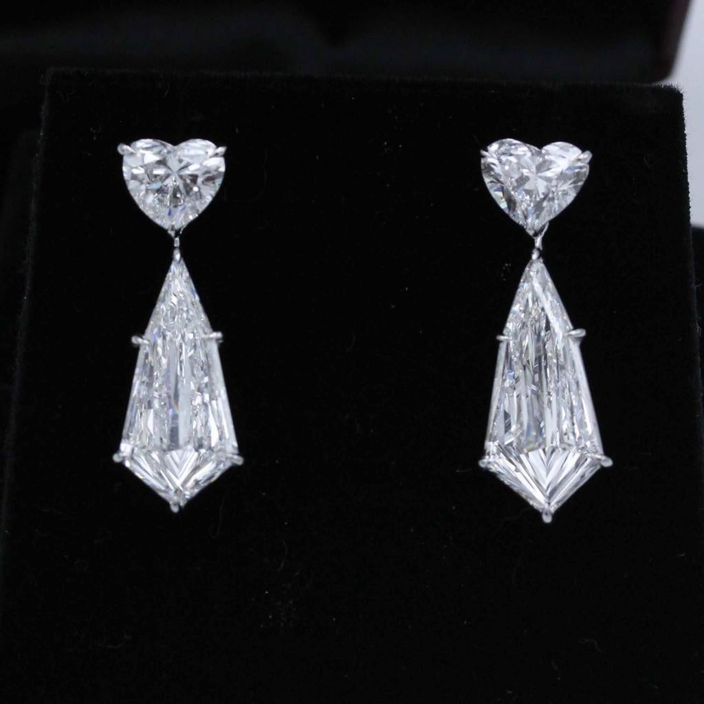Kite Cut Emilio Jewelry GIA Certified 14.38 Carat Kite Heart Diamond Earrings For Sale