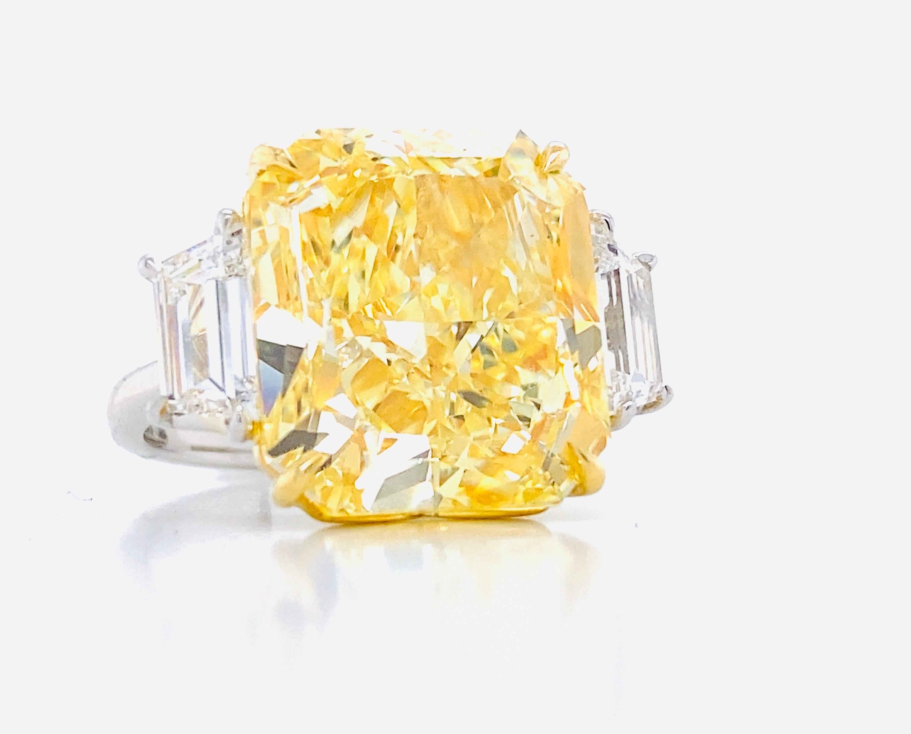 Emilio Jewelry Gia Certified 15 Carat Fancy Intense Yellow Diamond Ring  For Sale 1