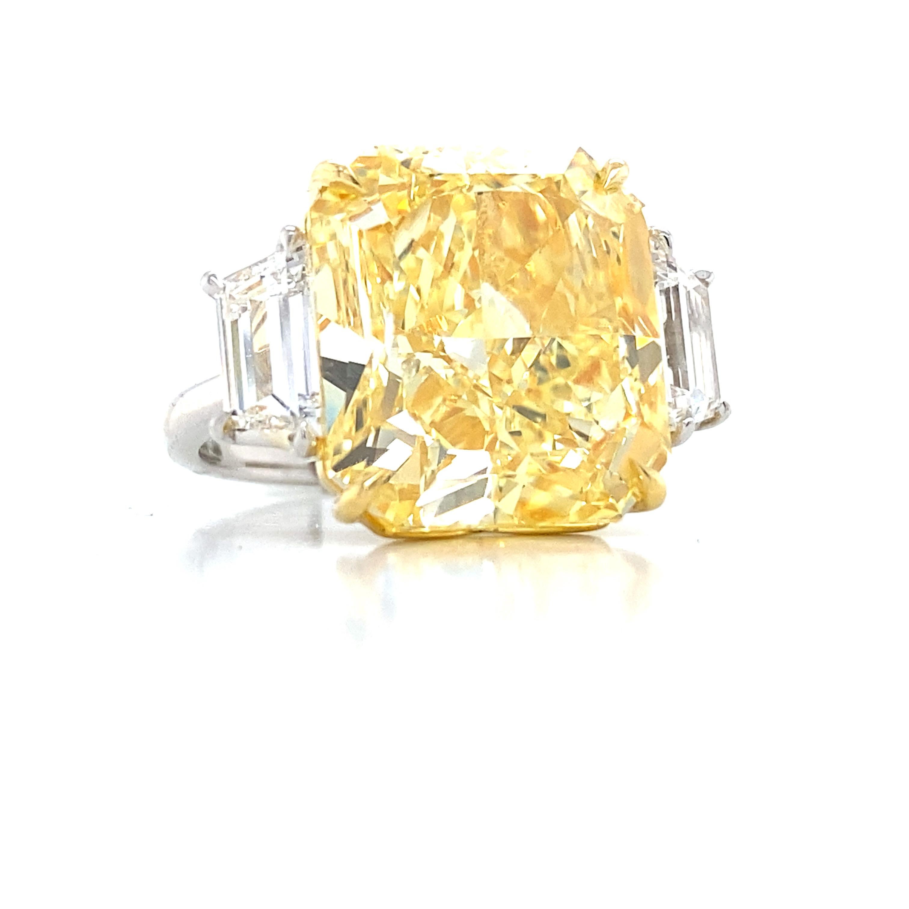 Emilio Jewelry Gia Certified 15 Carat Fancy Intense Yellow Diamond Ring  For Sale 2