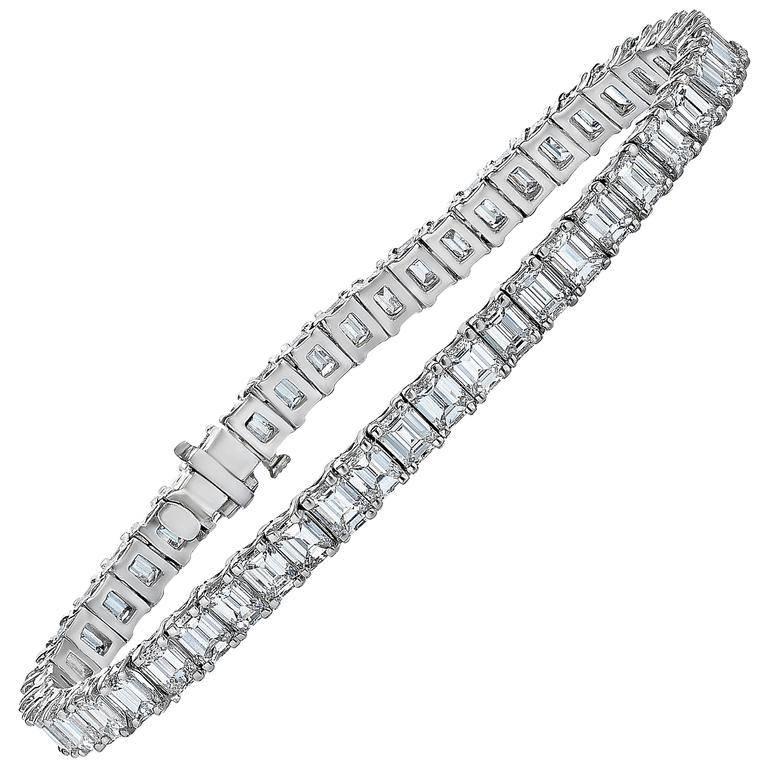 Emilio Jewelry Gia Certified 15.00 Carat Emerald Cut Diamond Bracelet For Sale