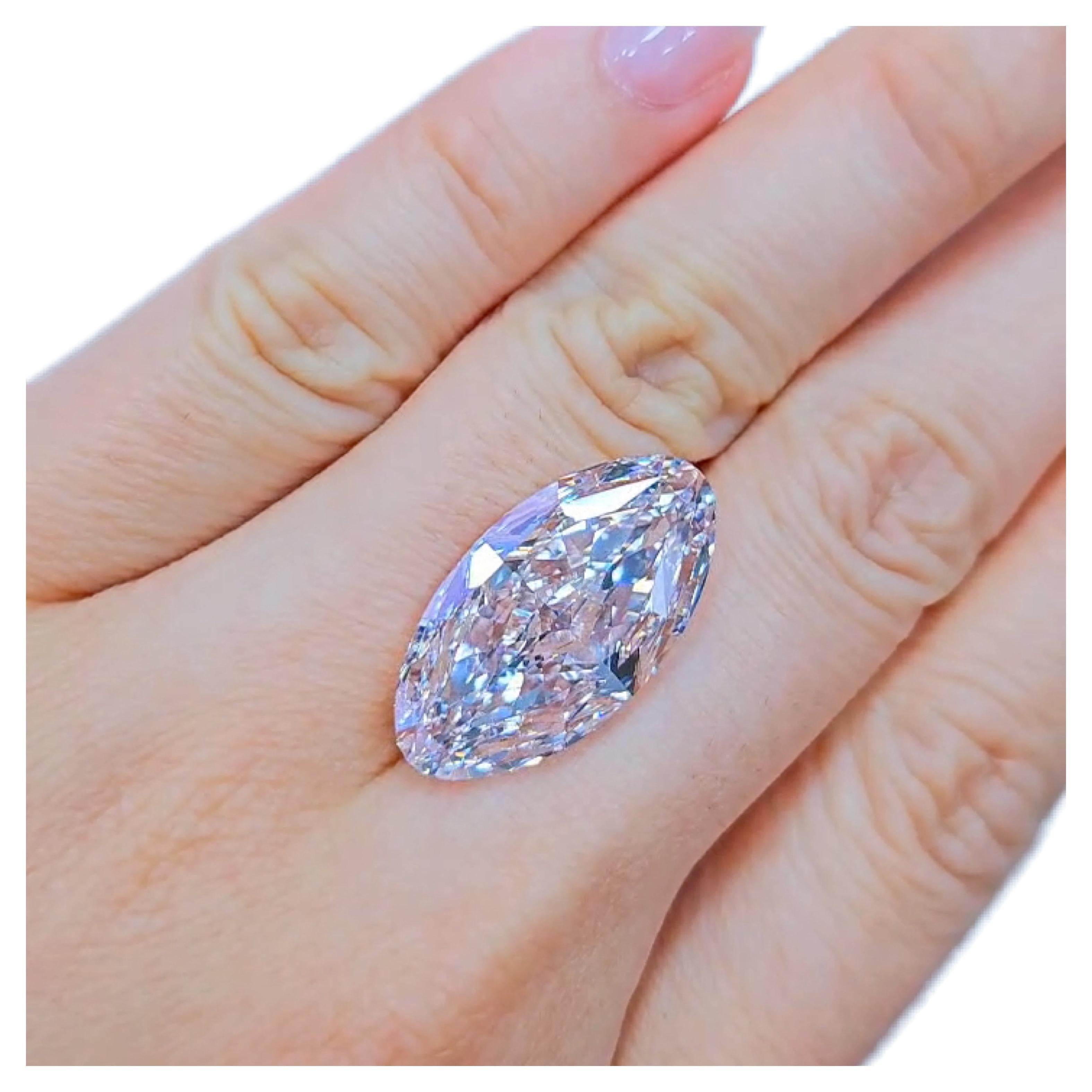 Emilio Jewelry Gia Certified 16.00 Carat Light Brown Pink Marquise Diamond