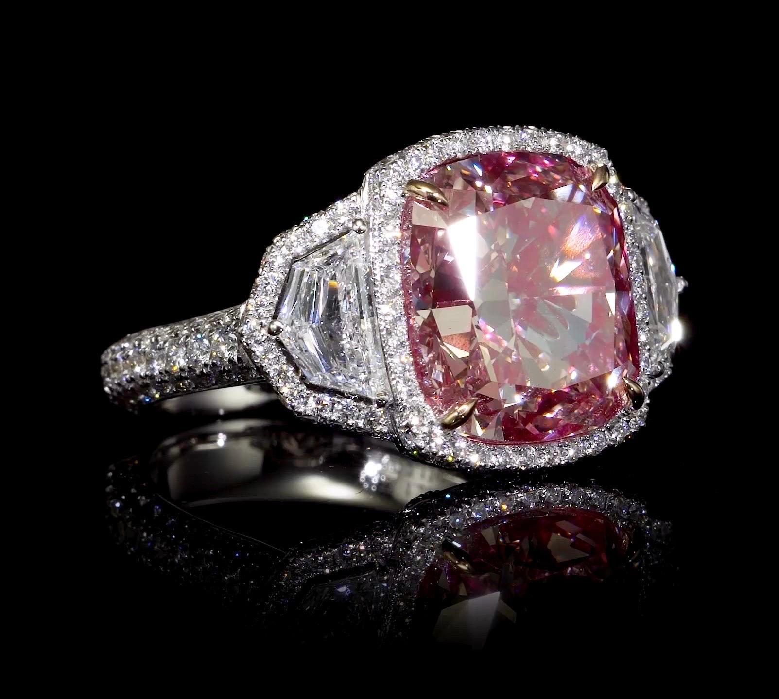 Emilio Jewelry GIA-zertifizierter 16,00 Karat rosafarbener Diamantring (Kissenschliff) im Angebot