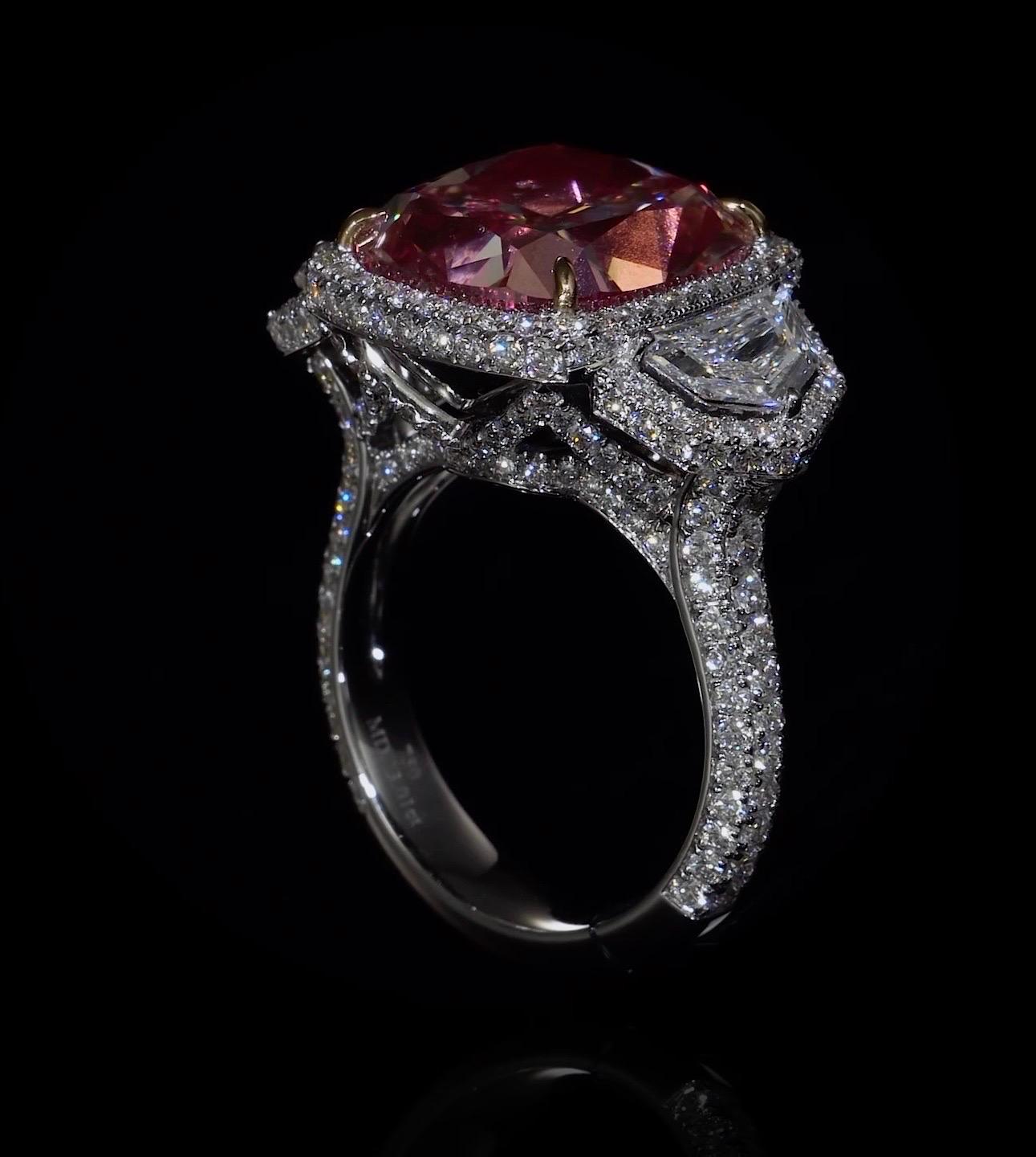 Women's or Men's Emilio Jewelry GIA Certified 16.00 Carat Pinkish Diamond Ring For Sale