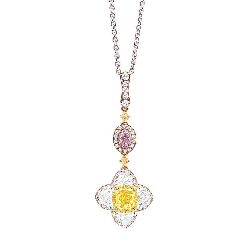 Emilio Jewelry GIA zertifiziert 1,75 Karat Ausgefallene gelbe Diamant-Halskette (Kissenschliff)
