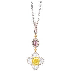 Emilio Jewelry, collier de diamants jaunes intenses fantaisie de 1,75 carat certifiés GIA