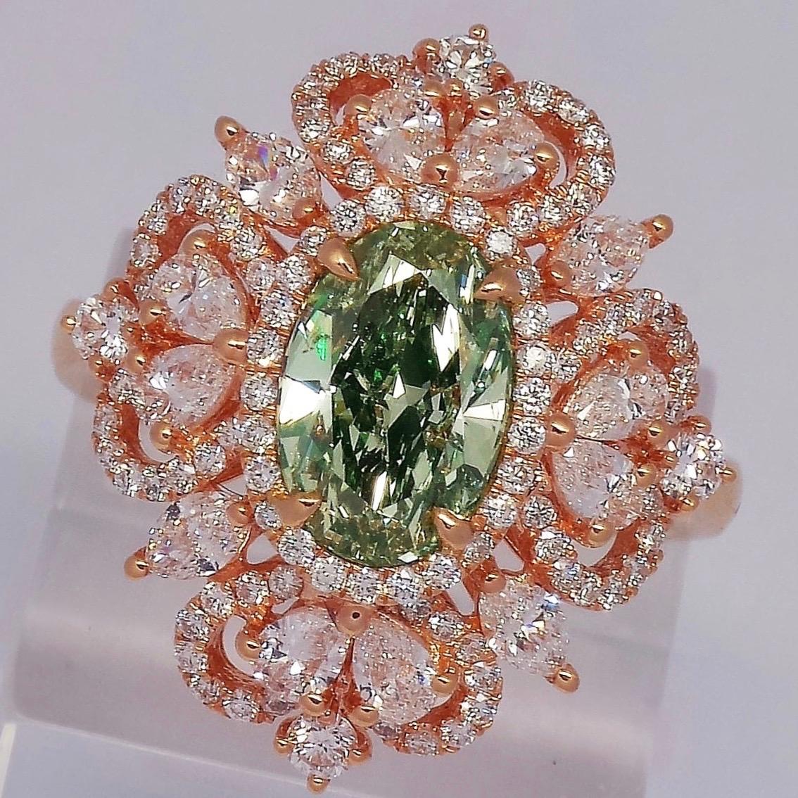 Women's or Men's Emilio Jewelry GIA Certified 1.75 Carat Fancy Yellowish Green For Sale