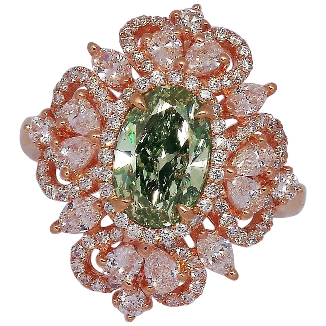 Emilio Jewelry, vert jauneâtre fantaisie certifié GIA de 1,75 carat